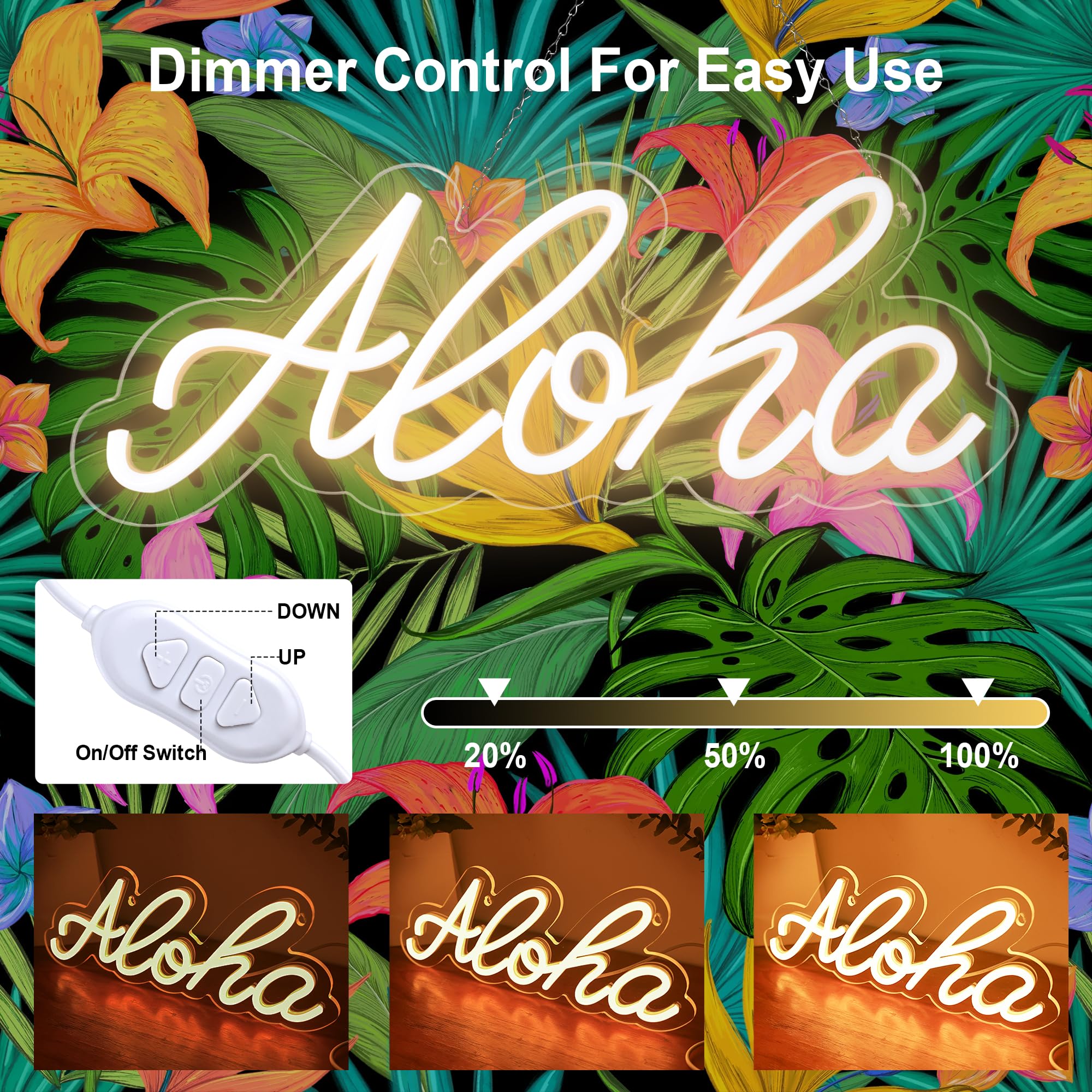 Aloha Neon Light Aloha Warm White Neon Sign for Wall Decor, 15