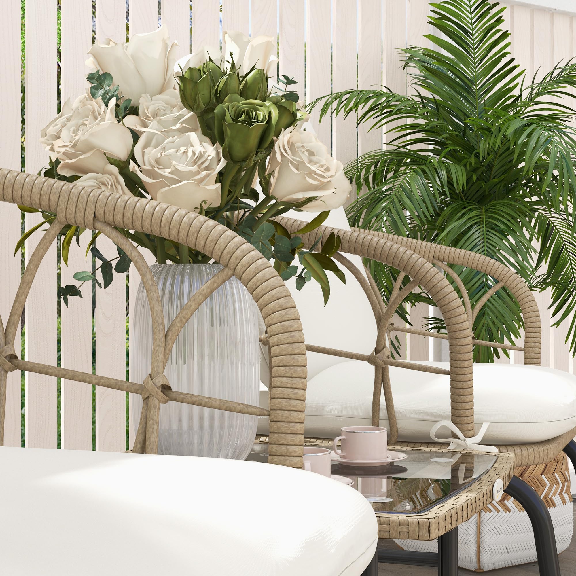 Outsunny Conjunto de Muebles de Ratán de 3 Piezas Conjunto de Mecedoras de Jardín con 1 Mesa de Centro 2 Mecedoras y Cojines para Jardín Terraza Patio Crema y Beige