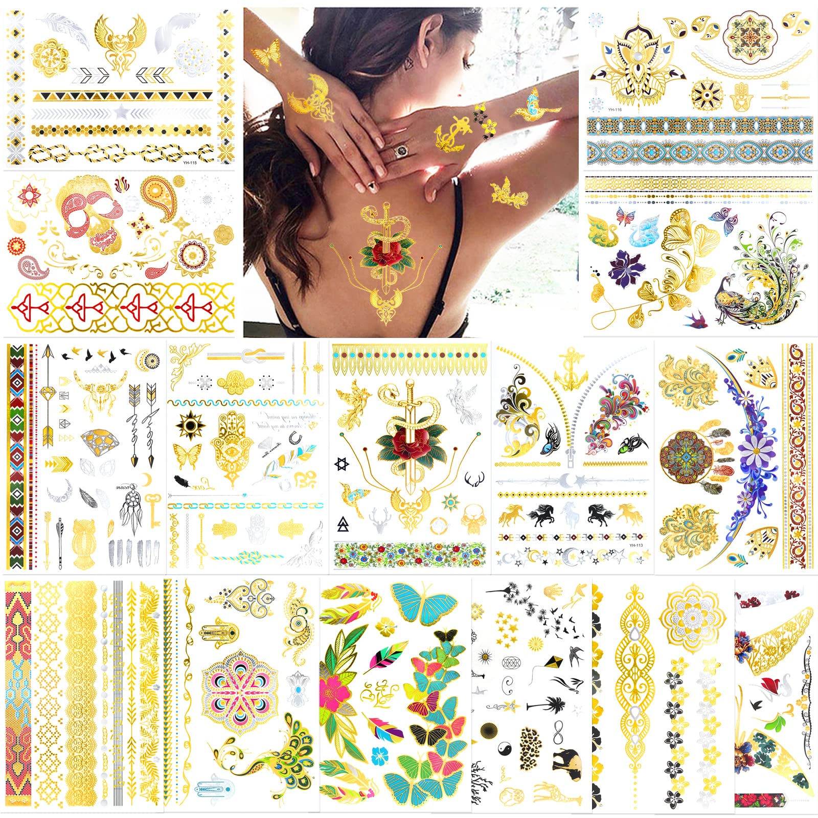 Buy Konsait 200 Metallic Temporary Tattoos Gold Tattoos Shimmer 