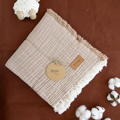 Bross Manta unisex 100% algodón para bebé, 4 capas, manta de envoltura para bebés recién nacidos, manta de muselina de 43.3 x 47.2 in, manta suave y