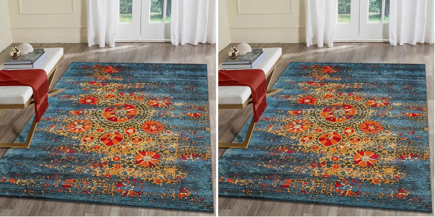 Liora Manne Marina Low Profile Durable Indoor/Outdoor Woven Rug- Suzanie Blue 2'7" x 4'3" (Pack of 2)
