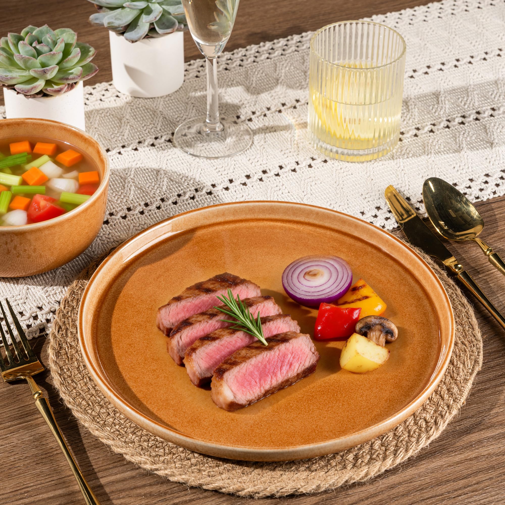 GBhome 4-delige set kommen, set van 4, handgemaakte keramische kommen voor mueslisoep, salade, stijlvolle keukenkommen voor maaltijd-, vaatwasser- en