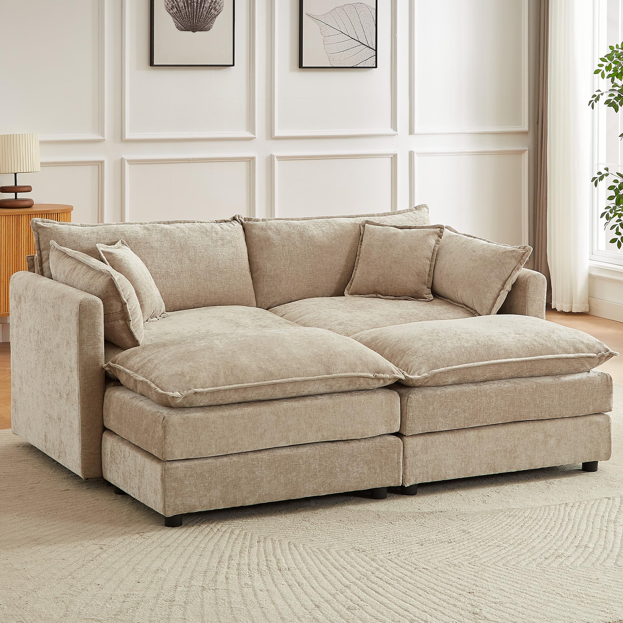 saows Modular Sectional Sofa, 77 Inch U Shaped Couch Set with Armrests, 2-Seater Comfy Cloud Couches for Living Room Apartment, Coffee