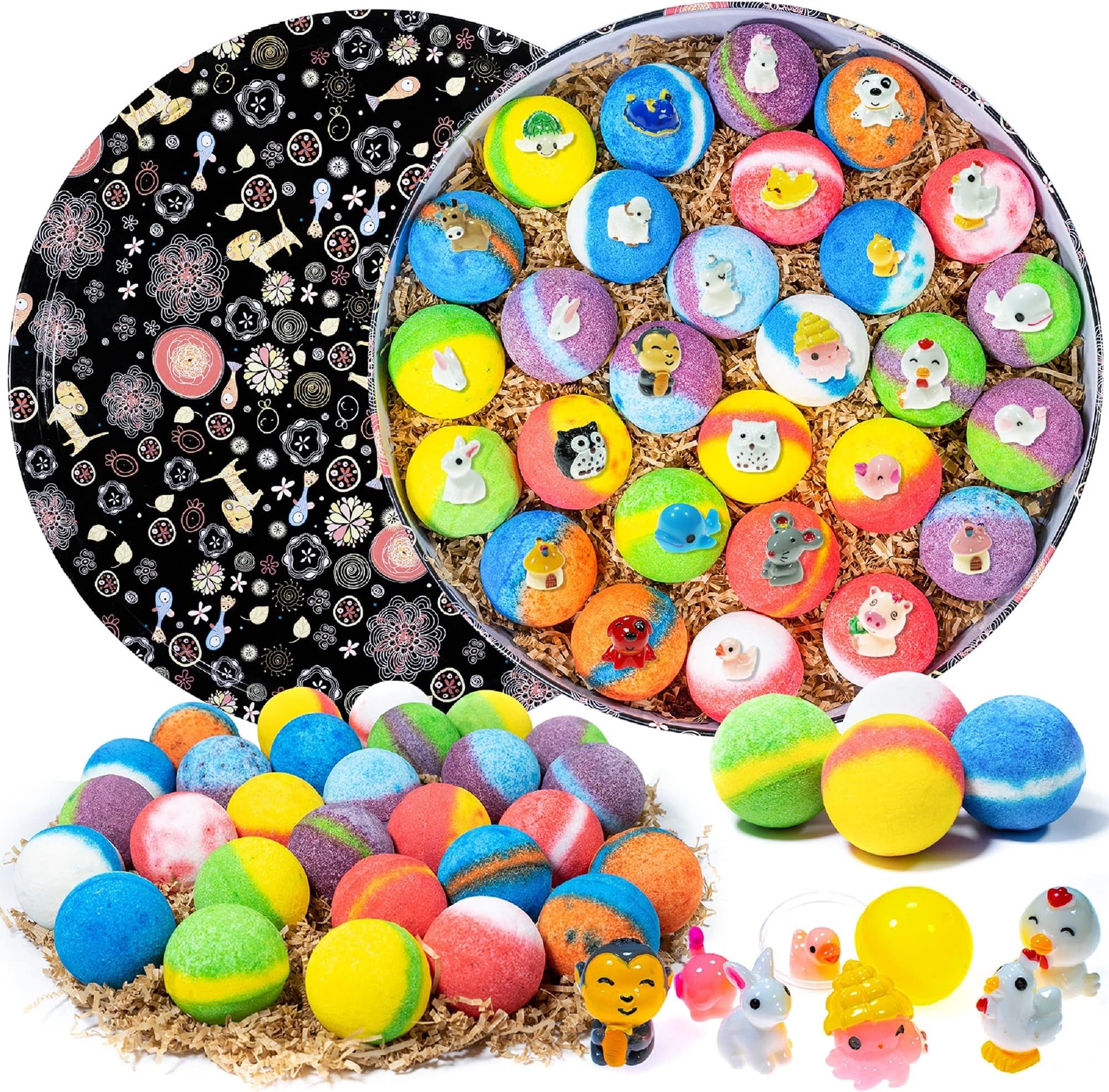 Bath Bombs for Kids, 28 Bath Bombs with Toy Inside, Gentle and Kid Safe Bubble Bath Fizzies, Birthday or Easter Gift for Girls and Boys