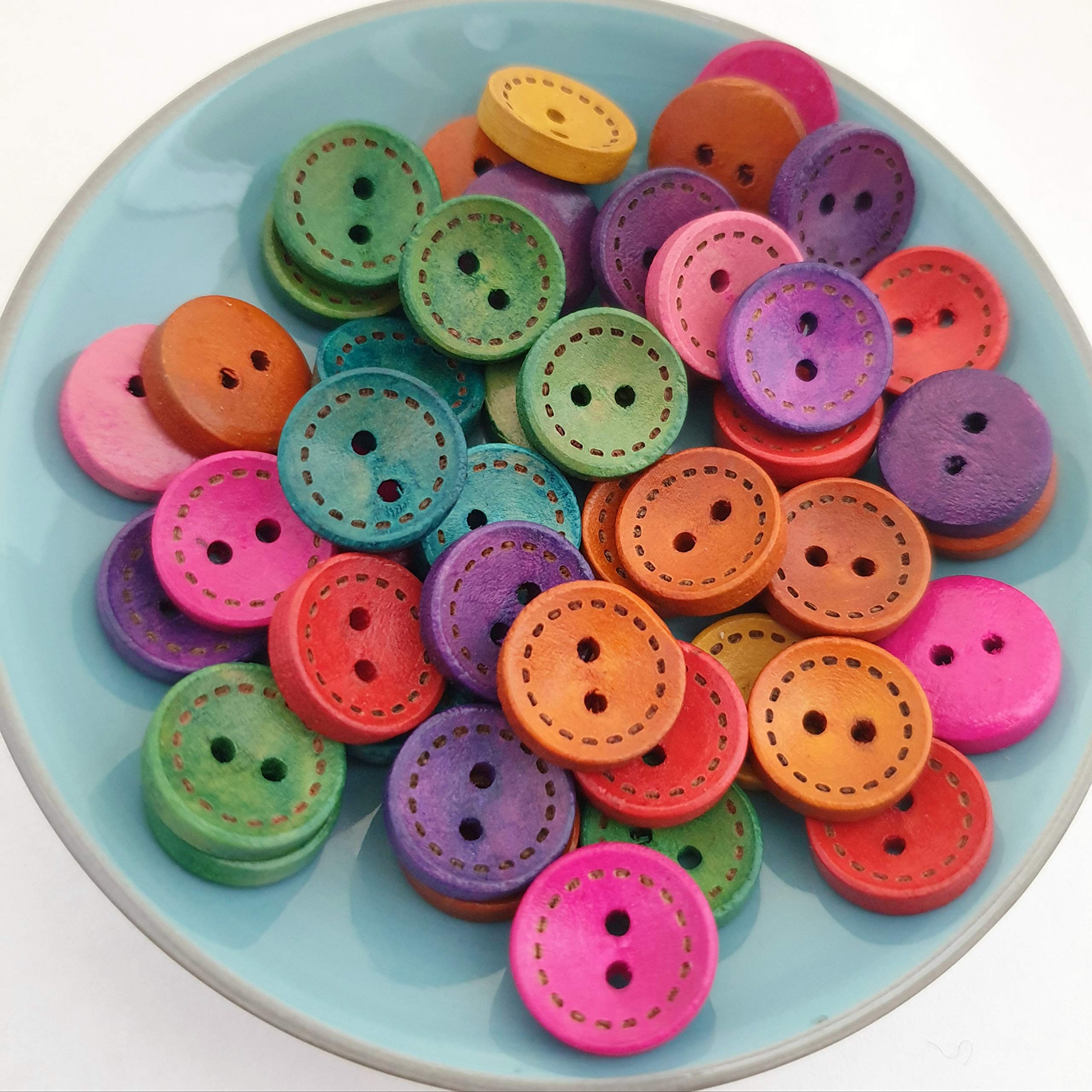 MajorCrafts® 44pcs 15mm Mixed Colours Stitch Pattern 2 Holes Round Wood Sewing Buttons Craft Embellishments