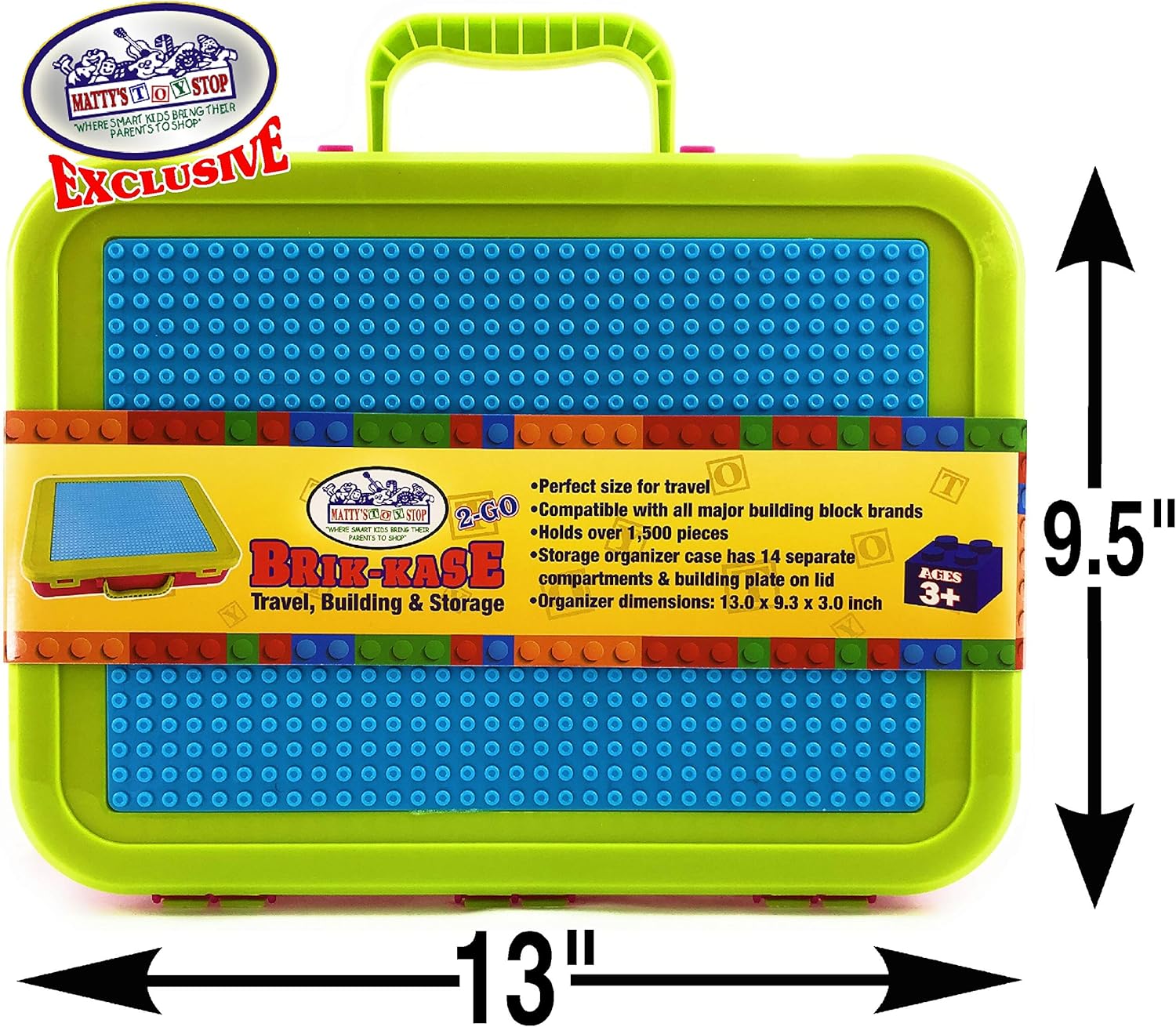 Matty's Toy Stop Brik-Kase 2-GO 13" Travel, Building, Storage & Organizer Container Case with Building Plate Lid (Holds Approx 1,500pcs) - Compatible with All Major Brands (Pink, Lime & Aqua) image 5 of 5 B07XVNWR76