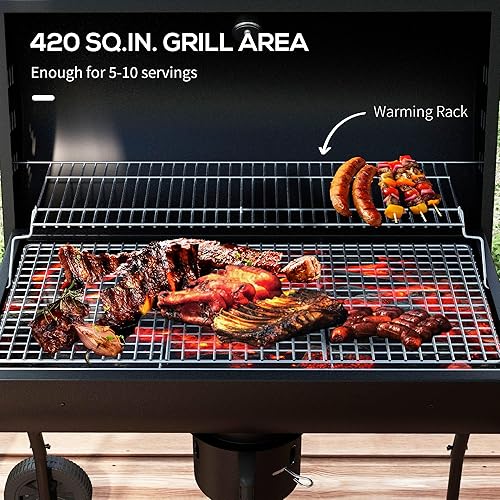 Miniatura 3 de Outsunny Barrel Charcoal BBQ Grill con termómetro integrado receptor de cenizas y ruedas, parrilla de barbacoa al aire libre con área de cocción de