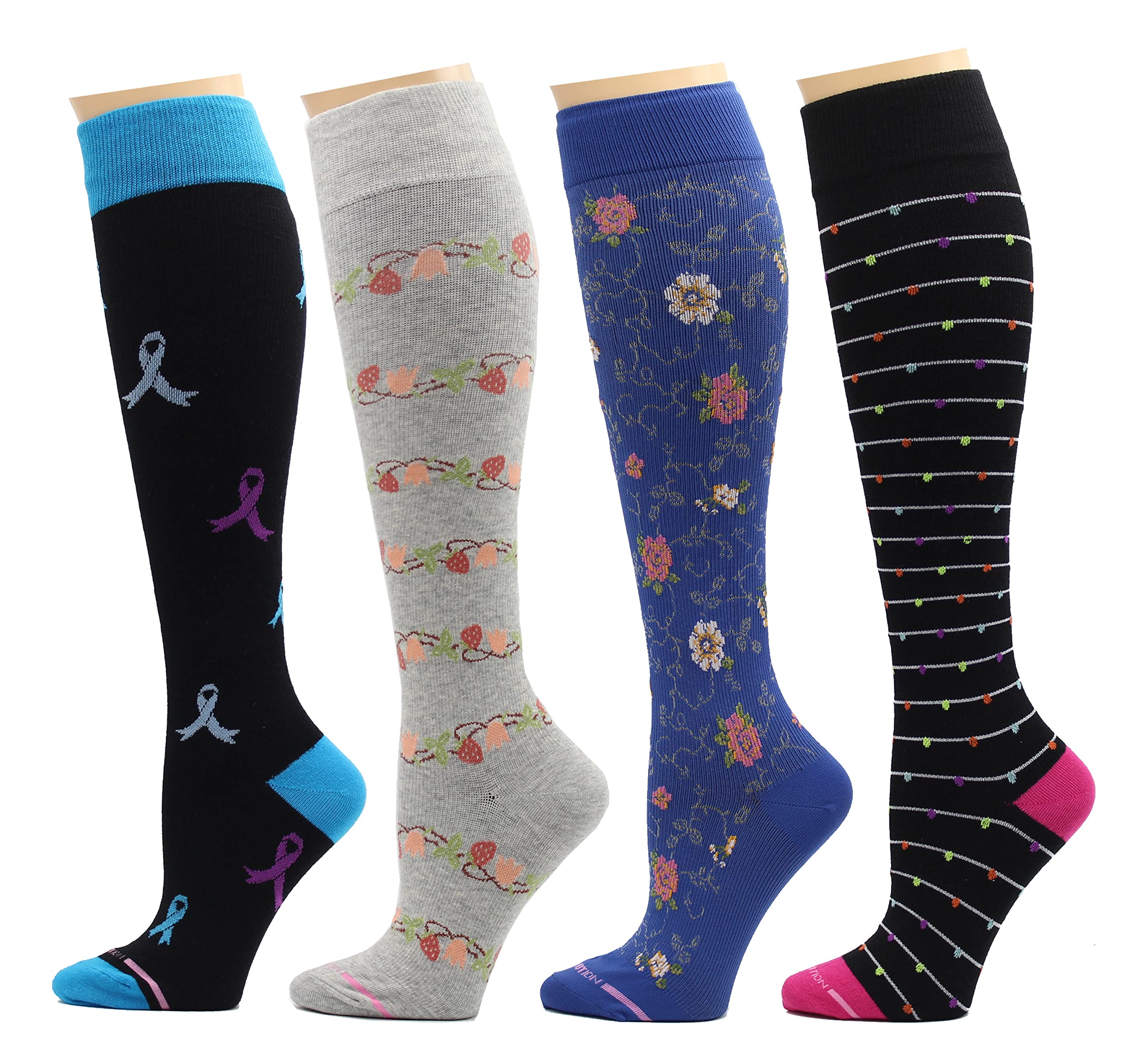 4 Pairs Pack Women's Dr. Motion Graduated Compression Knee High Socks