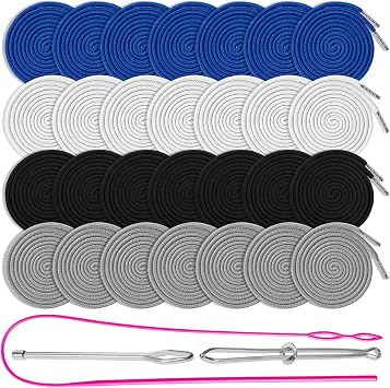 28 Pack Shorts String Replacement with Flexible Threader, Black White Draw String Replacer for Jackets Coats Pants Swim Trunks Shoe Laces Tote Bags 51" Long, Replacement Drawstrings for Sweatpants