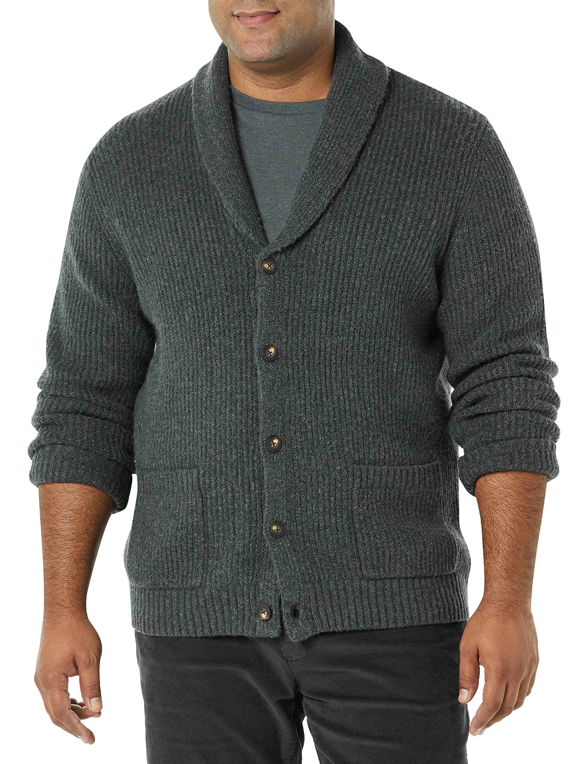 Amazon Essentials Men's Long-Sleeve Soft Touch Shawl Collar Cardigan, Charcoal Heather, XL
