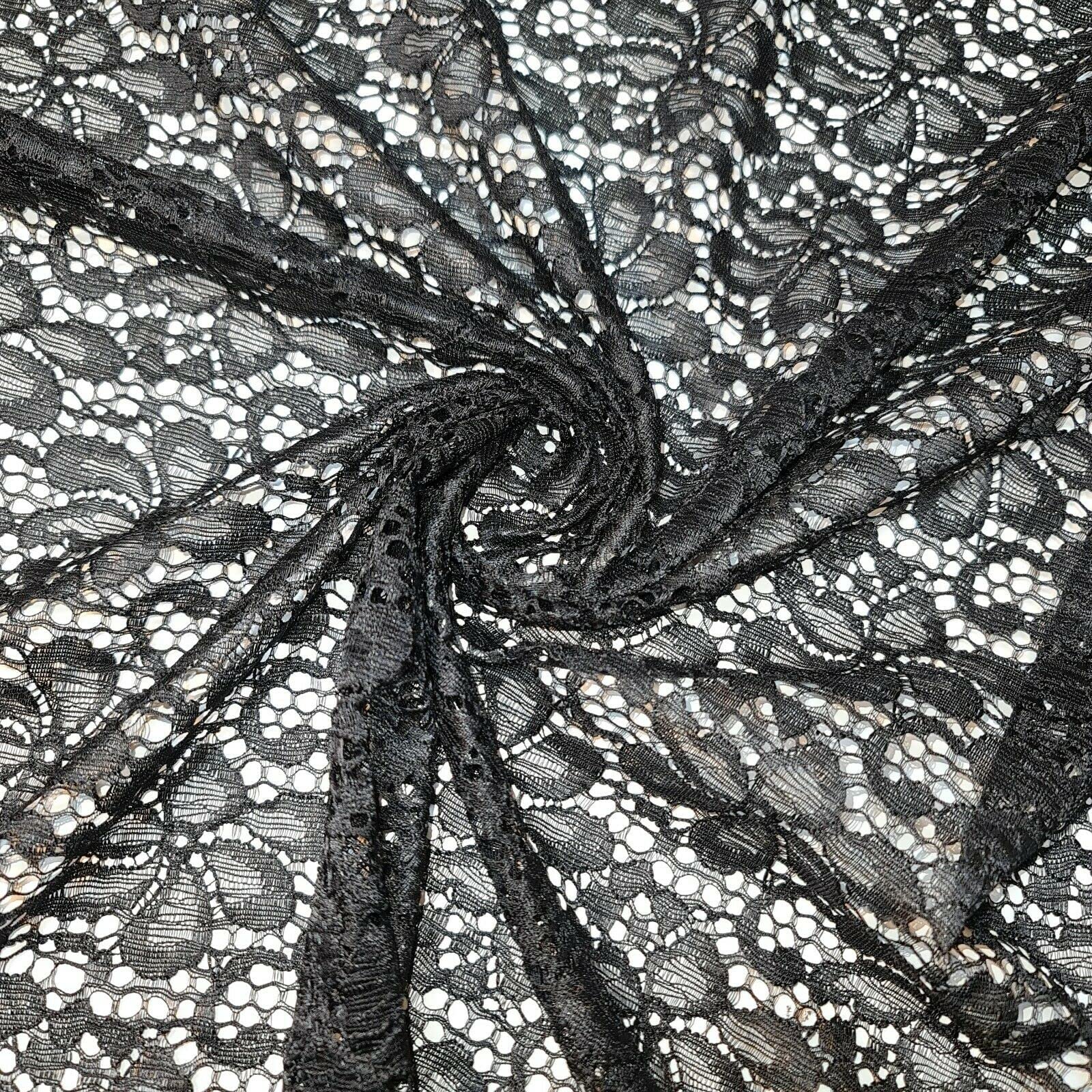 African Vintage Embroidery Bridal Nigerian French Embroidery Corded Budget Guipure Lace Mesh Net Fabric 54" Corded Budget Guipure Lace Mesh Net Fabric 54" (5 METER, Black Paisley) โ image 1