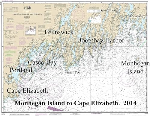 Miniatura 2 de Monhegan Island a Cape Elizabeth - 2014 Maine Brunswick Casco Bay Portland Mapa Náutico - 80000 AC Reimpresión ED 3:4 - Gráfico 1204
