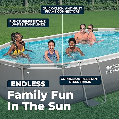 Miniatura 4 de Bestway 56655E Power Steel - Juego de piscina de 16 x 10 x 42 pulgadas, marco ovalado para exteriores sobre el suelo, con bomba de filtro