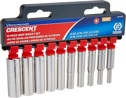 Crescent 10 piezas 1/4" Drive 6 puntos profundo SAE Socket Set - CSAS10N