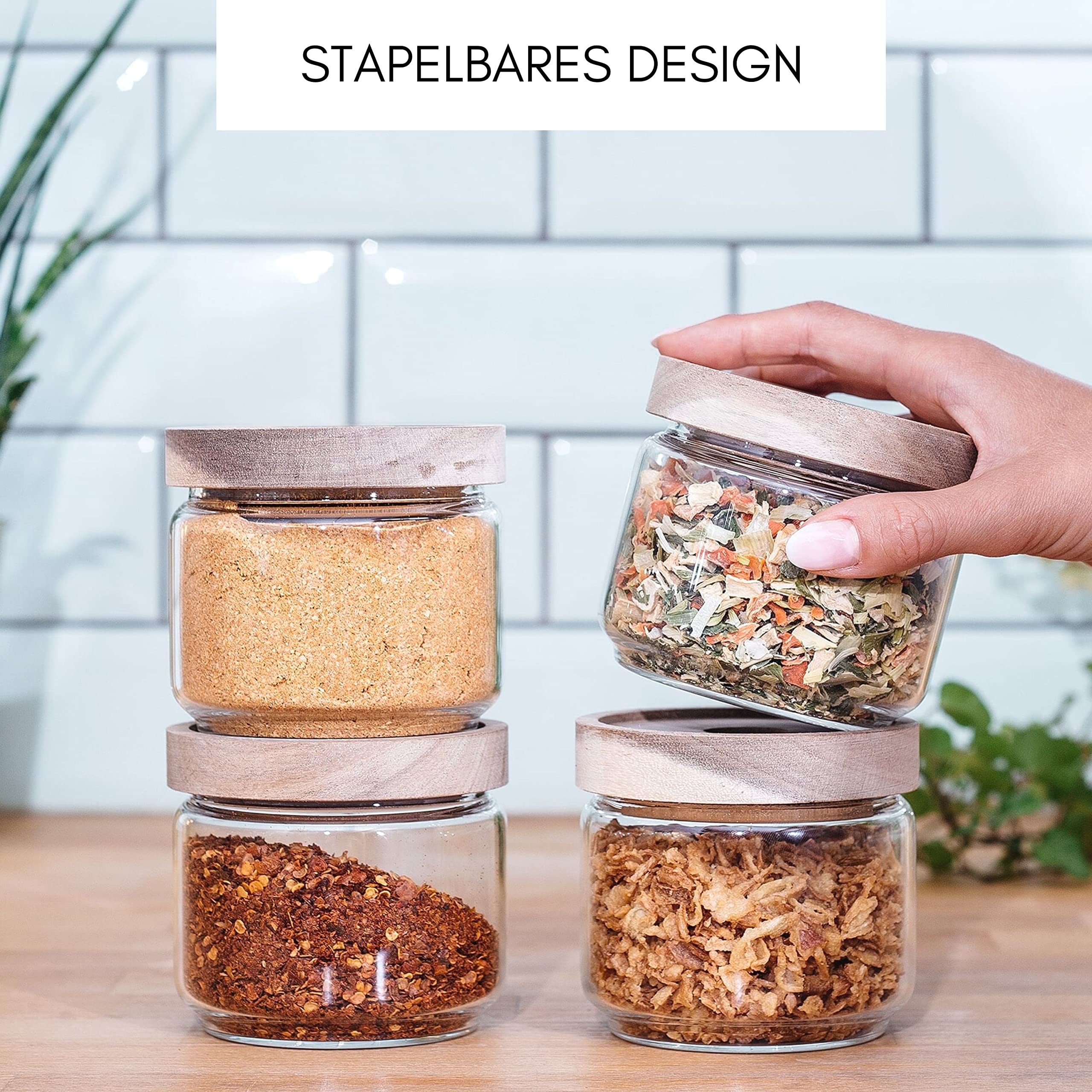 Econovo® Juego De 4 Tarros De Almacenamiento Con Tapa De 300 Ml, Recipiente De Cristal Para Guardar Cereales, Pasta, Café