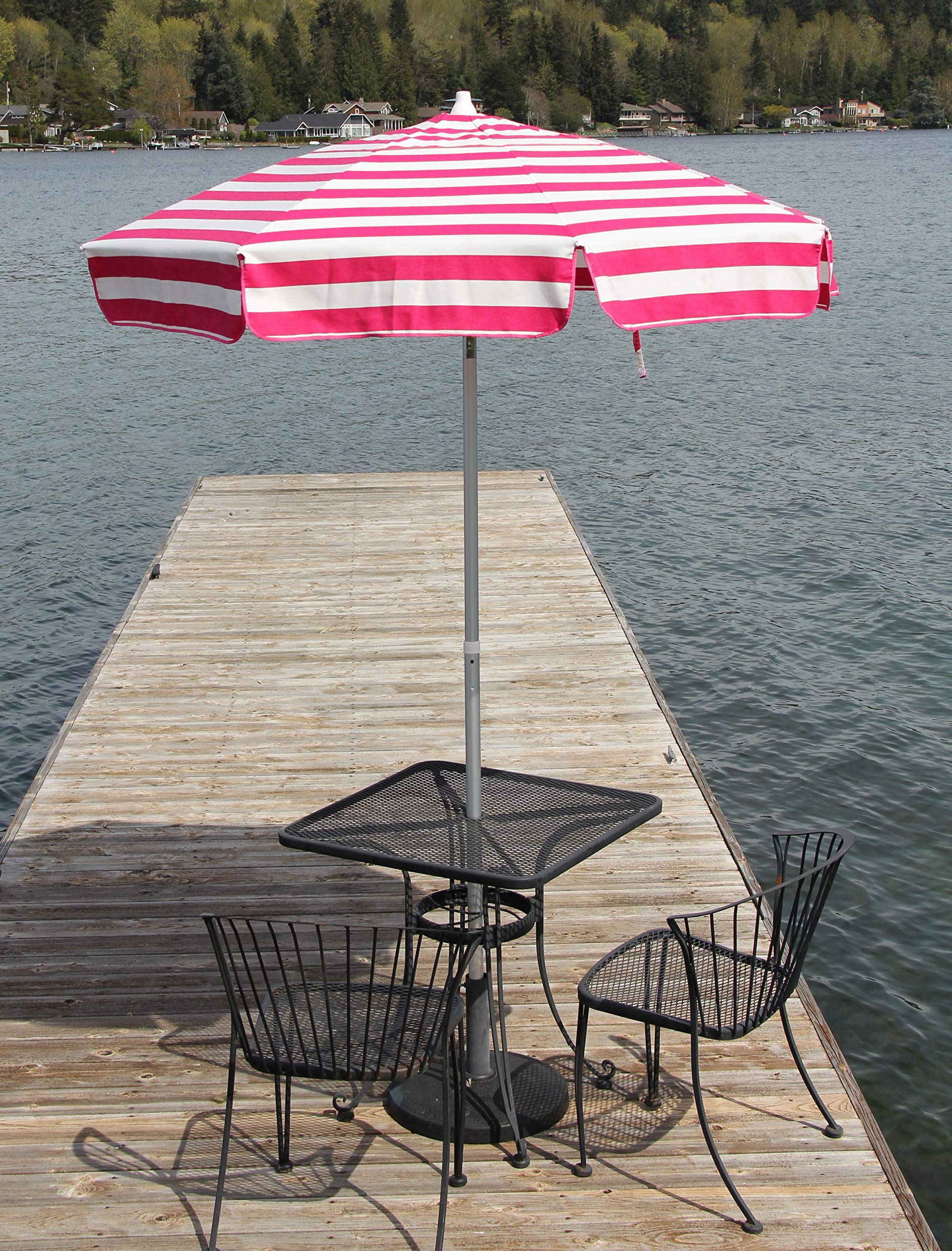 Heininger 1329 DestinationGear Italian Pink and White 6' Acrylic Striped Patio Pole Umbrella