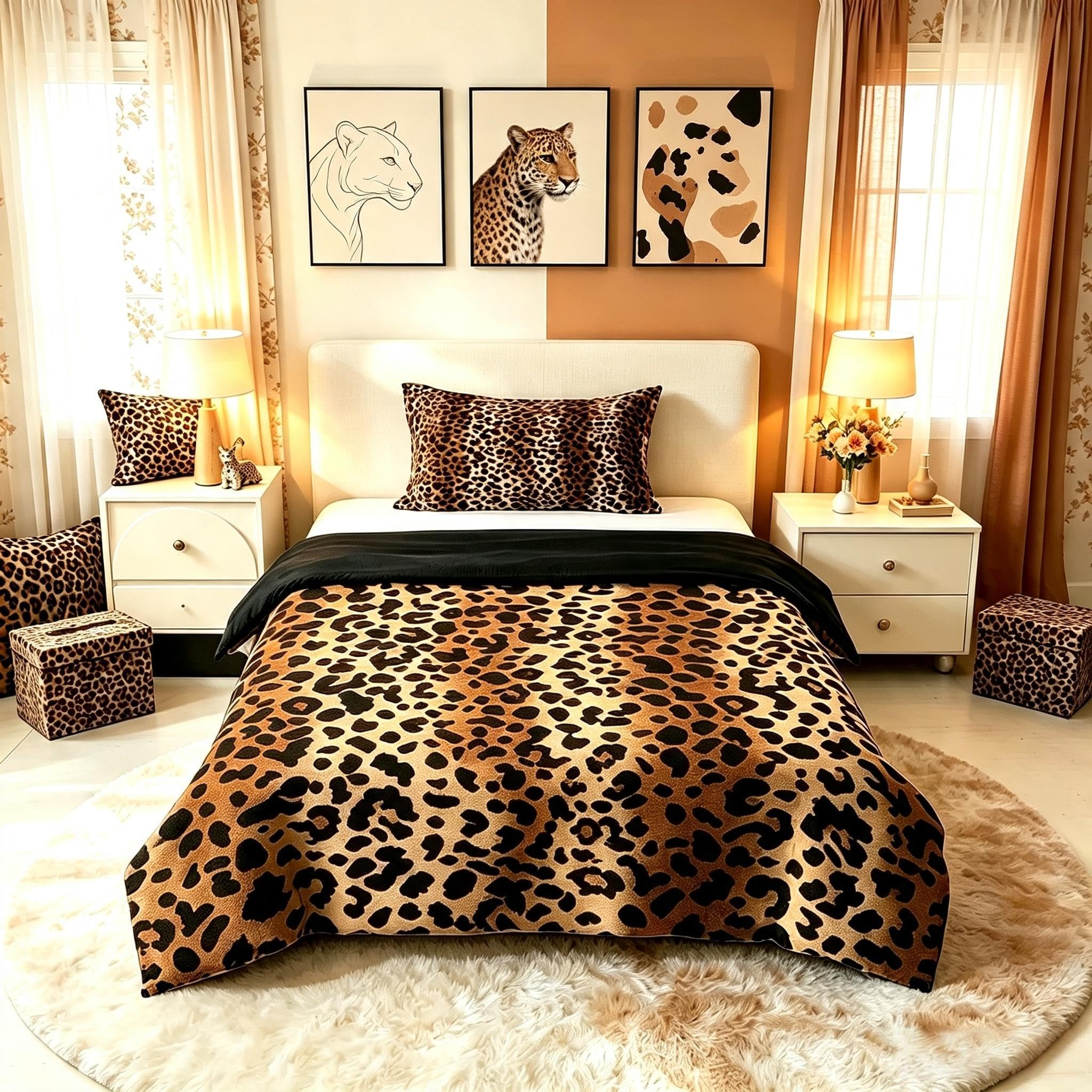 Loussiesd Leopard Duvet Cover Single Size Cheetah Print Comforter Cover for Boys Girls Safari Bedding Set 2Pcs Room Decor Breathable Soft Lightweight Microfiber
