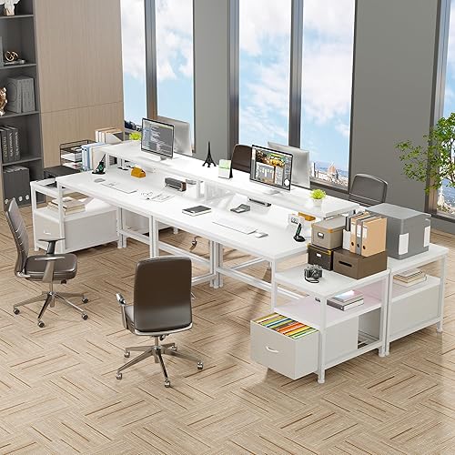 Miniatura 7 de EnHomee Escritorio de oficina de 57 pulgadas con cajones y espacio para impresora, escritorio de computadora con tomas de corriente, escritorios de