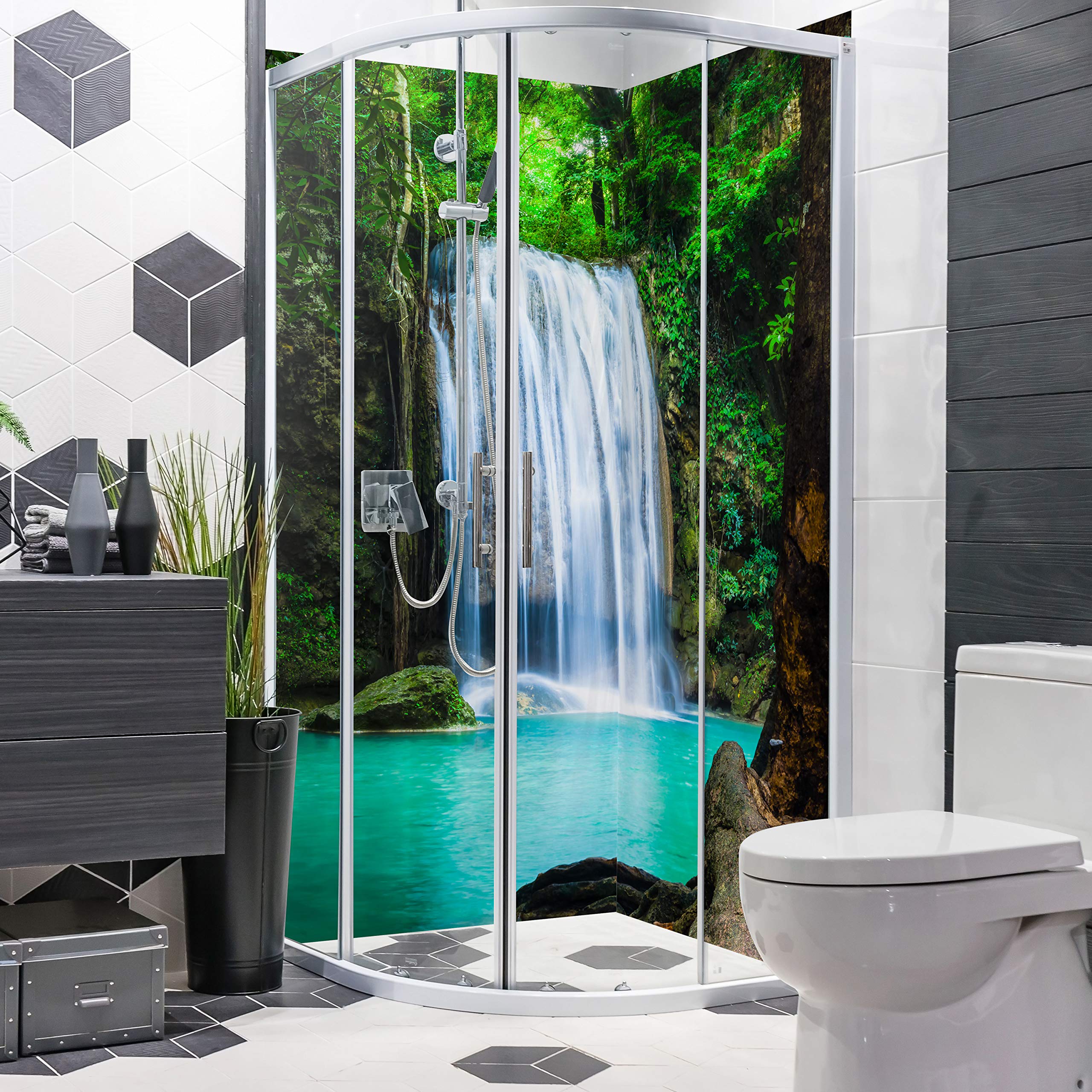 Dedeco Eck-Duschrückwand Mit Wasserfall-Motiv – Wasserfeste Alu-Panele Für Bad & Dusche, Made In Germany