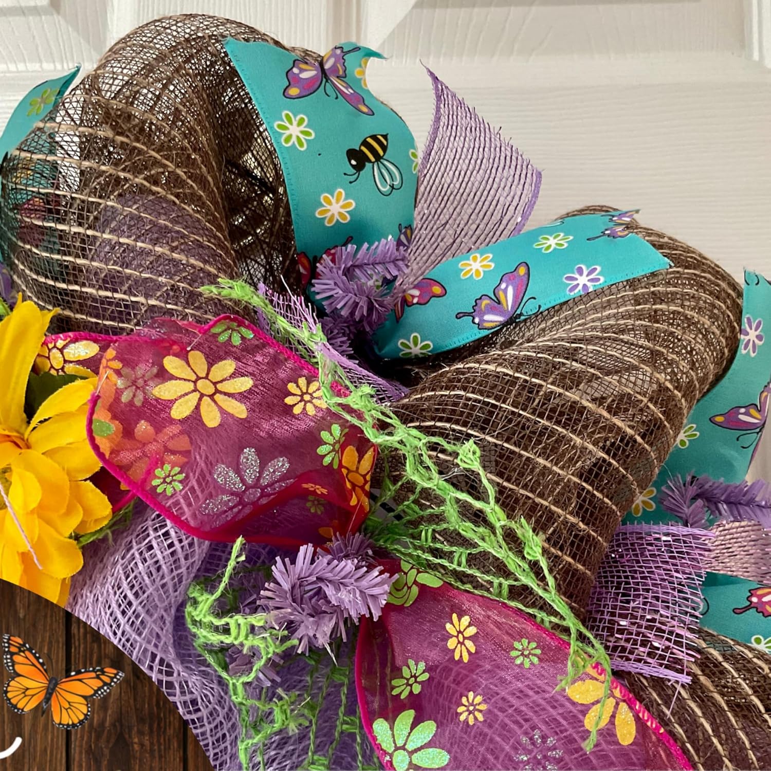 Spring Wreath, Luxury Handmade - Hello Floral” Front Door Decor, 24 or 28 Inch