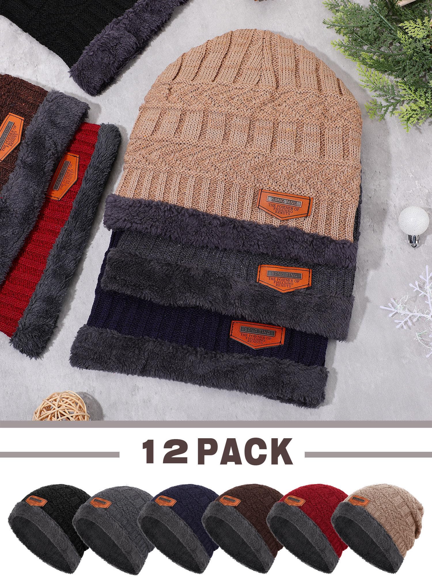 Kigeli 24 pz inverno Beanie Bulk per uomo donna, interno in pile caldo cappello donazioni senza casa spessa teschio berretto invernale lavorato a maglia Beanie, nero, blu navy, rosso, grigio, caffè,