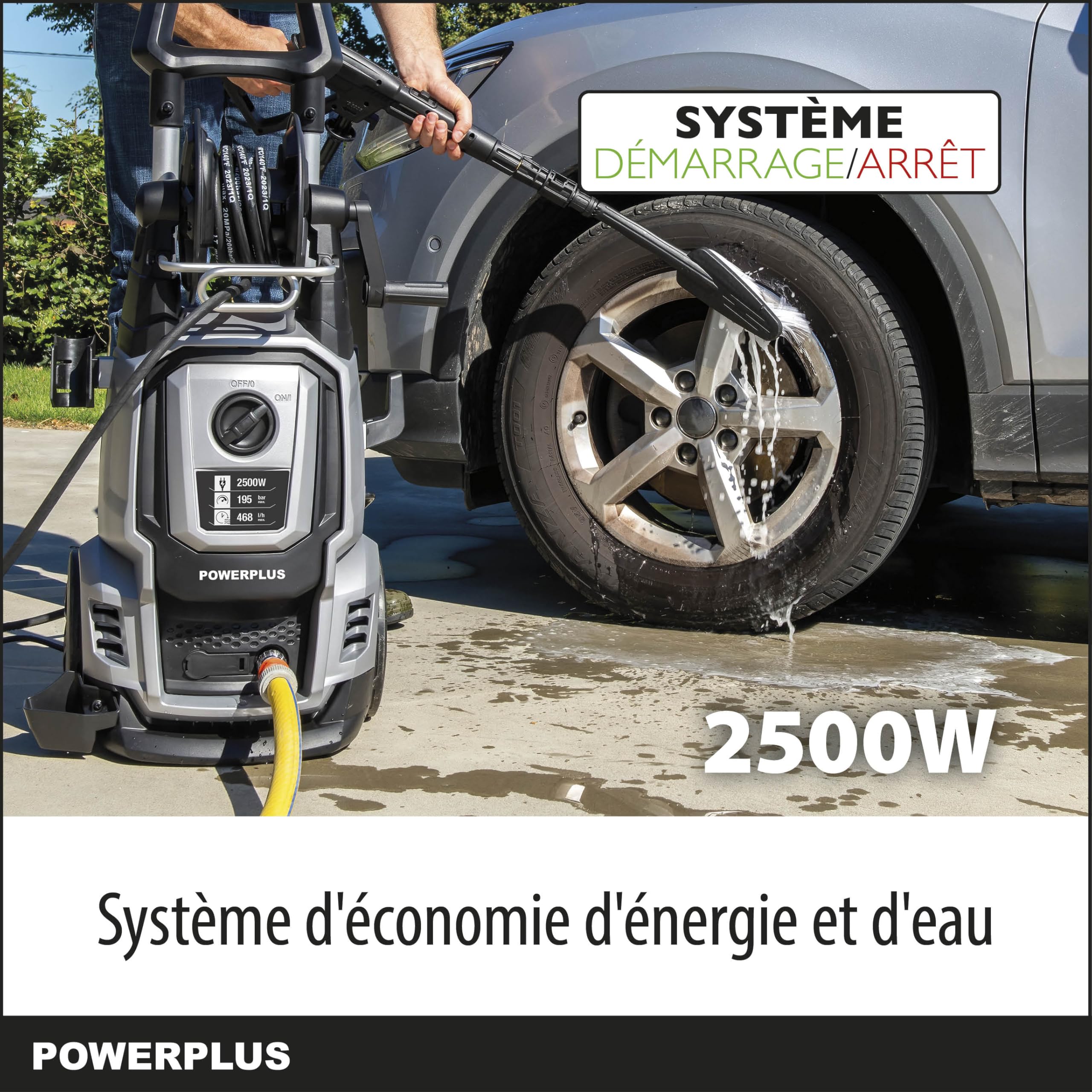 Powerplus Lavadora eléctrica de Alta presión POWXG90426 - [5620] Limpiador de Exterior, función de Arranque/Parada, presión máxima de 195 Bar y Temperatura de 50 °C, Manguera de 8 m y Accesorios