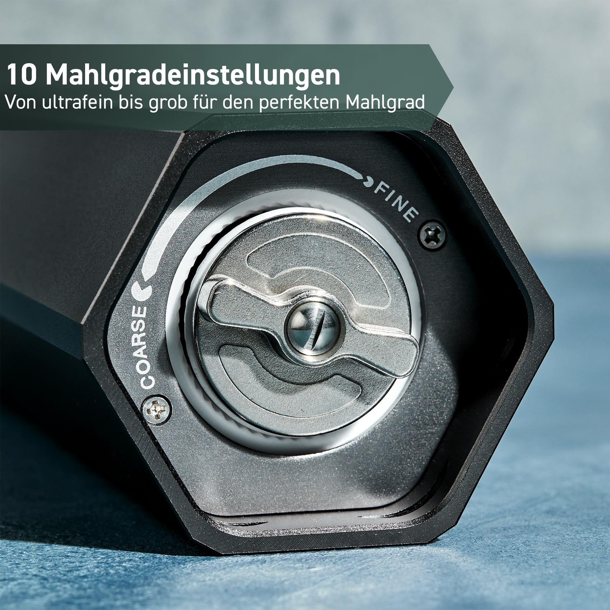 HexClad Salzmühle 24 x 6,3 cm – Gewürzmühle mit 10 einstellbaren Mahlgraden – Salzmühle mit Schnellverschlussklappe für einfaches Nachfüllen – Salz Mühle für optimale Konsistenz & Geschwindigkeit
