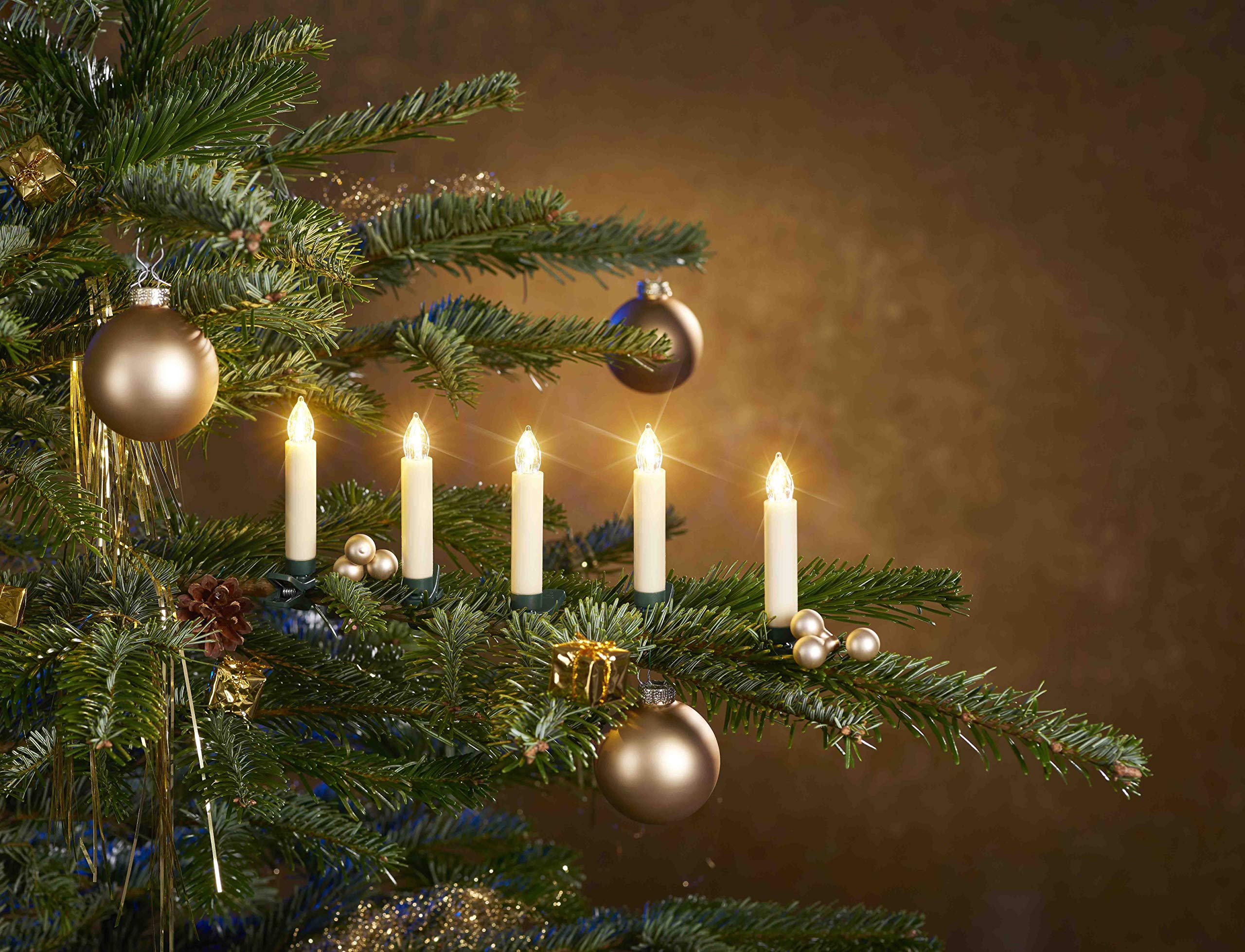 Bonetti 50-er Set LED Weihnachtskerze Elfenbein/Creme, Dimmbar, Flackermodus, Timer, kabellose Weihnachtsbaumbeleuchtung für Innen- und Außen (50er Set Elfenbein/Creme)