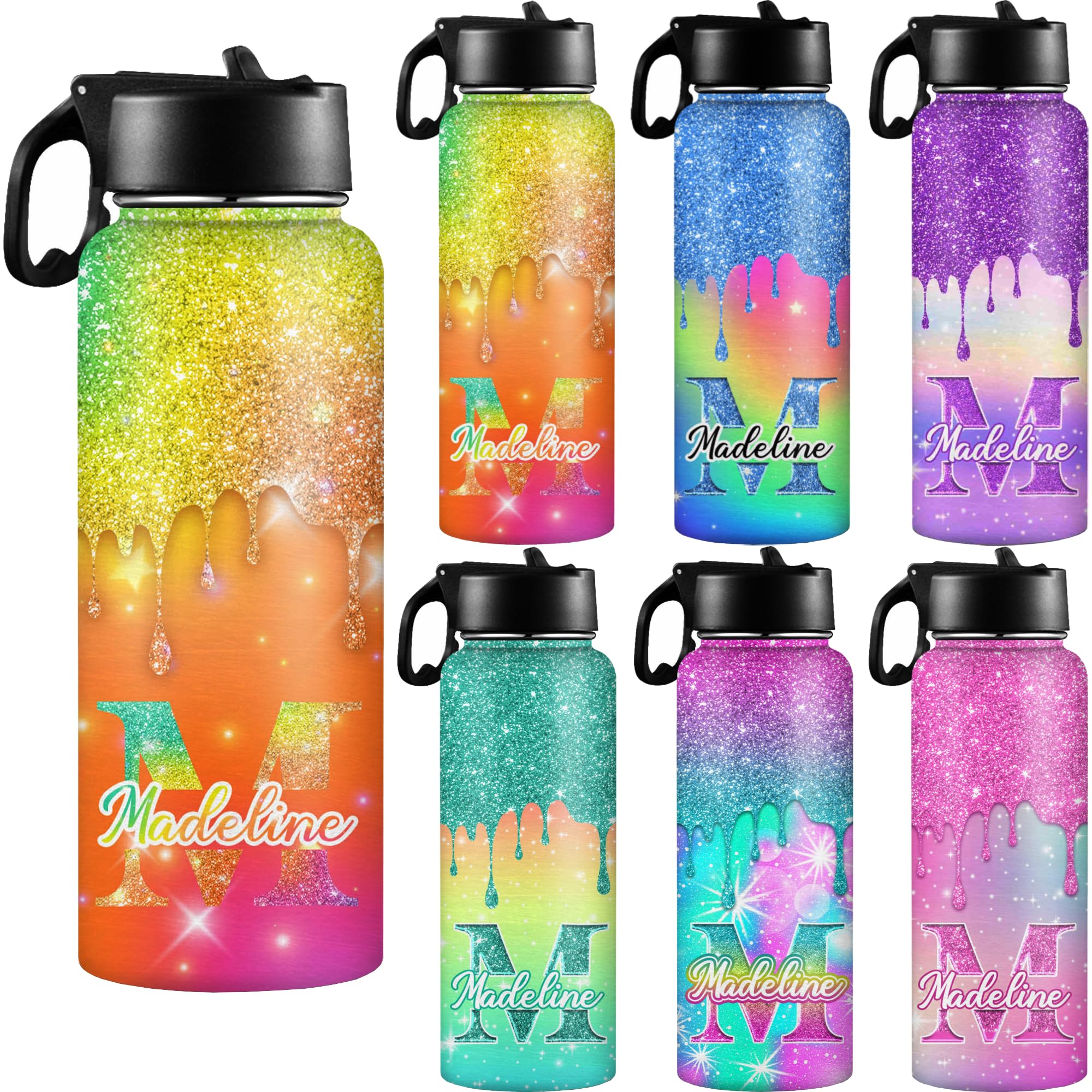 D-Story Custom Water Bottle for Kids 18oz Personalized Stainless Steel Water Bottles Double Walled Vacuum Insulated Leak Proof School Travel Sports