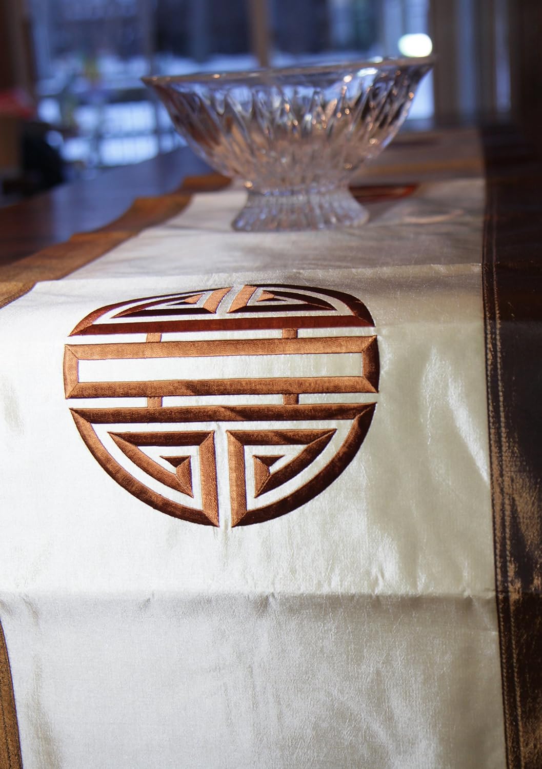 Silk Embroidered Table Runner -Happiness- Made in Vietnam-STR2