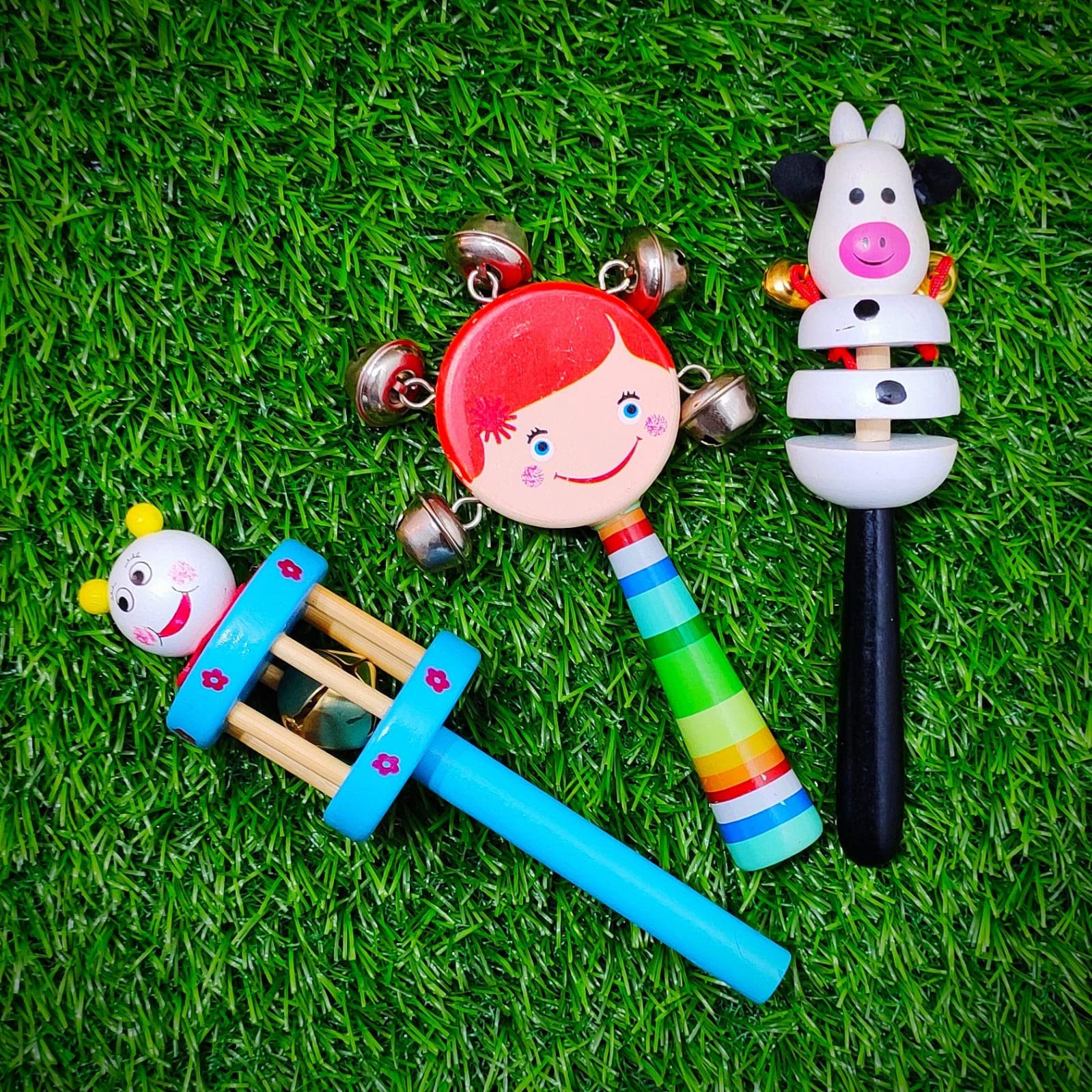 Vemlons Jhunjhuna Wooden Toy jhunjhuna Wooden Non Toxic Colourful Rattle Toys for New Born Baby, Musical Infant Toy, Dugi Dugi Rattle Sweet Cuddle Infant of JhunJhuna/lakdi ka jhunjhuna Rattle Toy