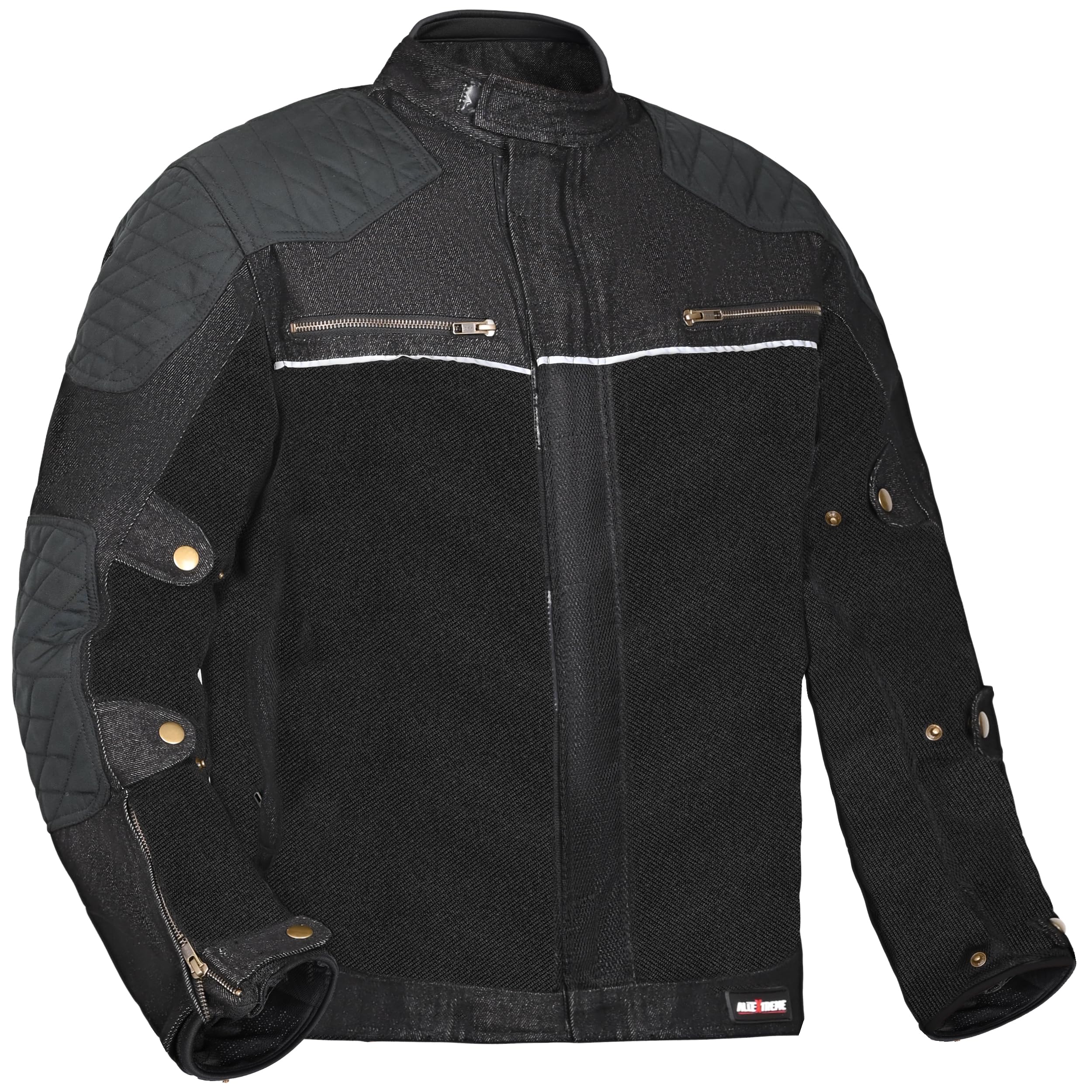 Allextreme Denim Bike Riding Jacket CE Level 2 Protector Racer Armour with Night Visibility Sticker Shoulder Back Elbow Protection Abrasion Resistance Motorcycle Biker Gear for Men (L, Black)-image-30