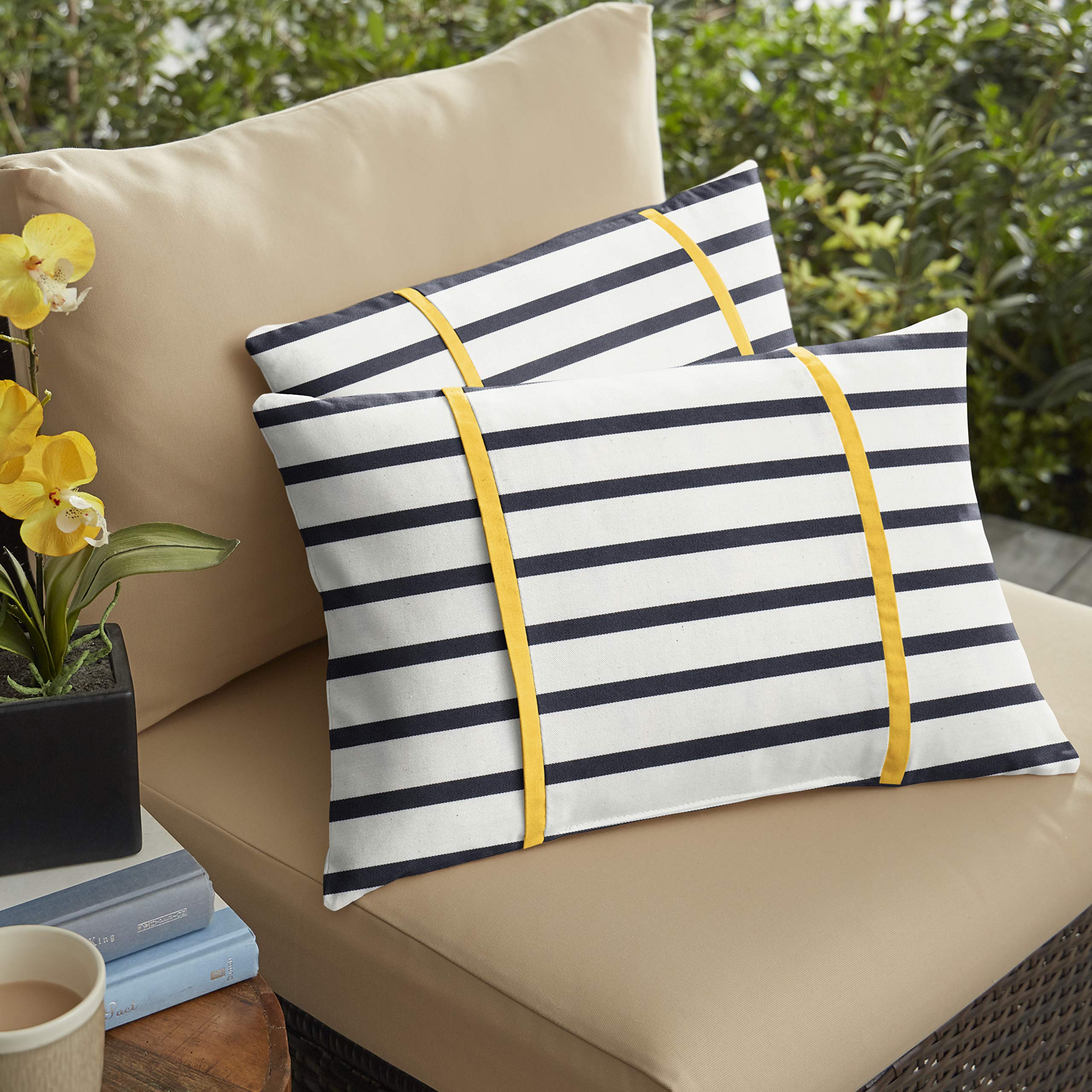 Sorra Home Lumbar Pillow, 12 in x 18 in, Blue Stripes with Yellow