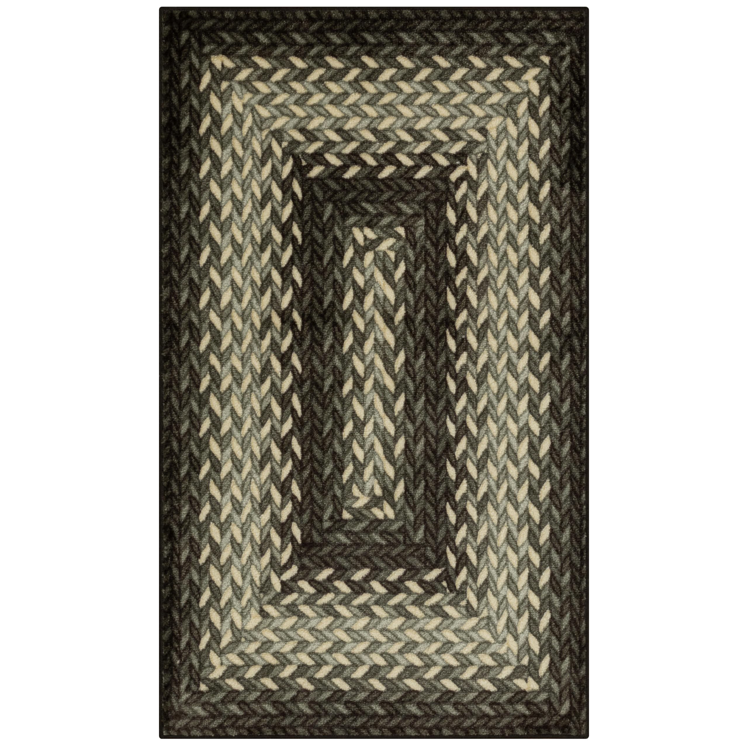 Maples Rugs Marion Bohemian Braided-Style Print Area Rug – Made in USA – Washable, Non-Slip Low-Profile Indoor Throw Rug for Foyer, Kitchen & Bathroom
