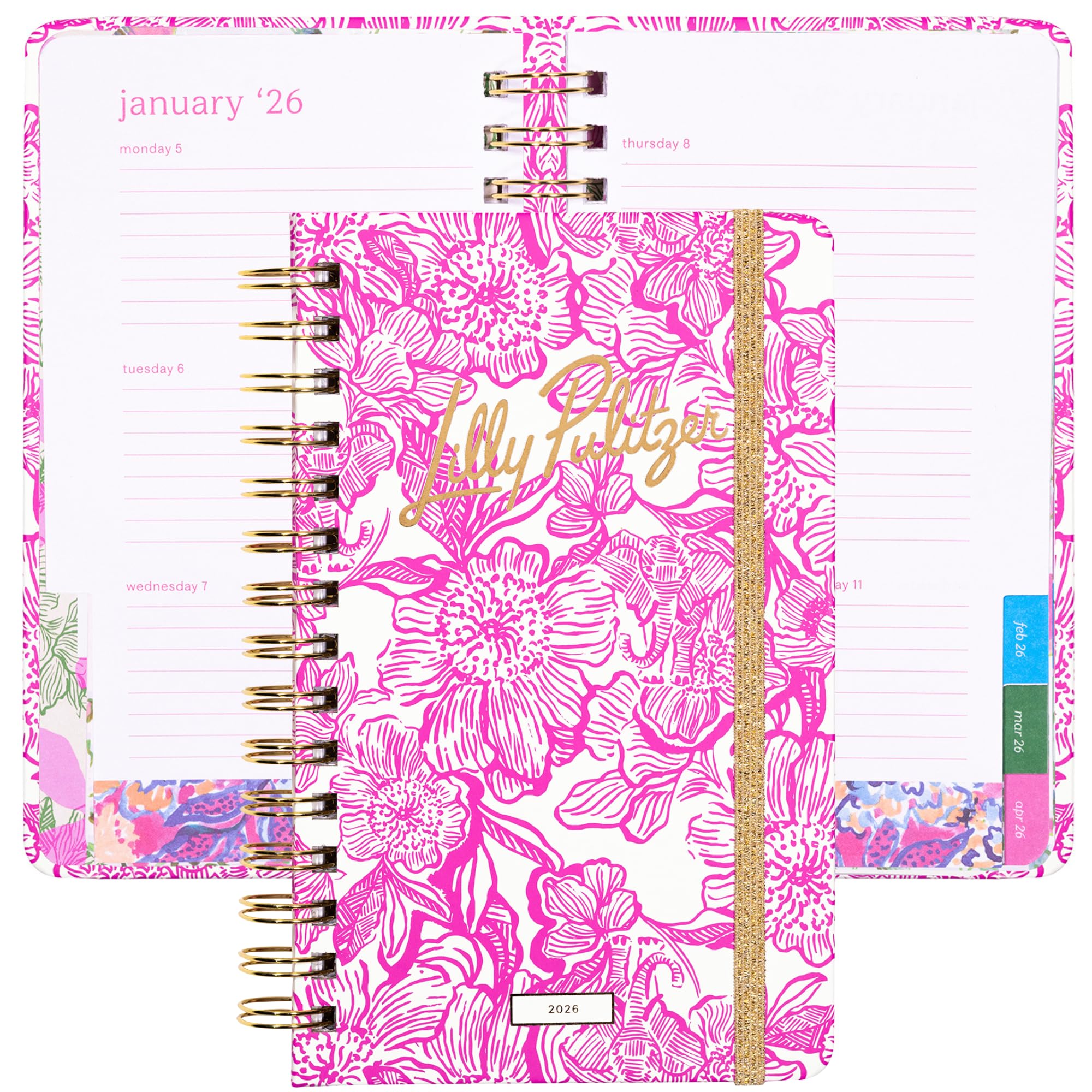 Lilly Pulitzer Medium Monthly Planner January 2026 - December 2026, Monthly Planner & Calendar, Stickers, Pockets & Spiral Bound (Unforgettable Pink)