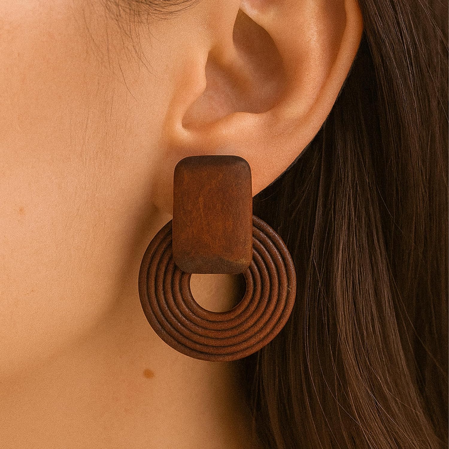 Aloha Earrings Non Pierced Screw Back Clip On Wooden Circle Statement Earrings