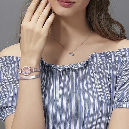 Miniatura 4 de EVERLEAD pulsera con relicario y difusor de aceites esenciales, redondo tallado, aromaterapia, acero inoxidable 316I, cuero auténtico