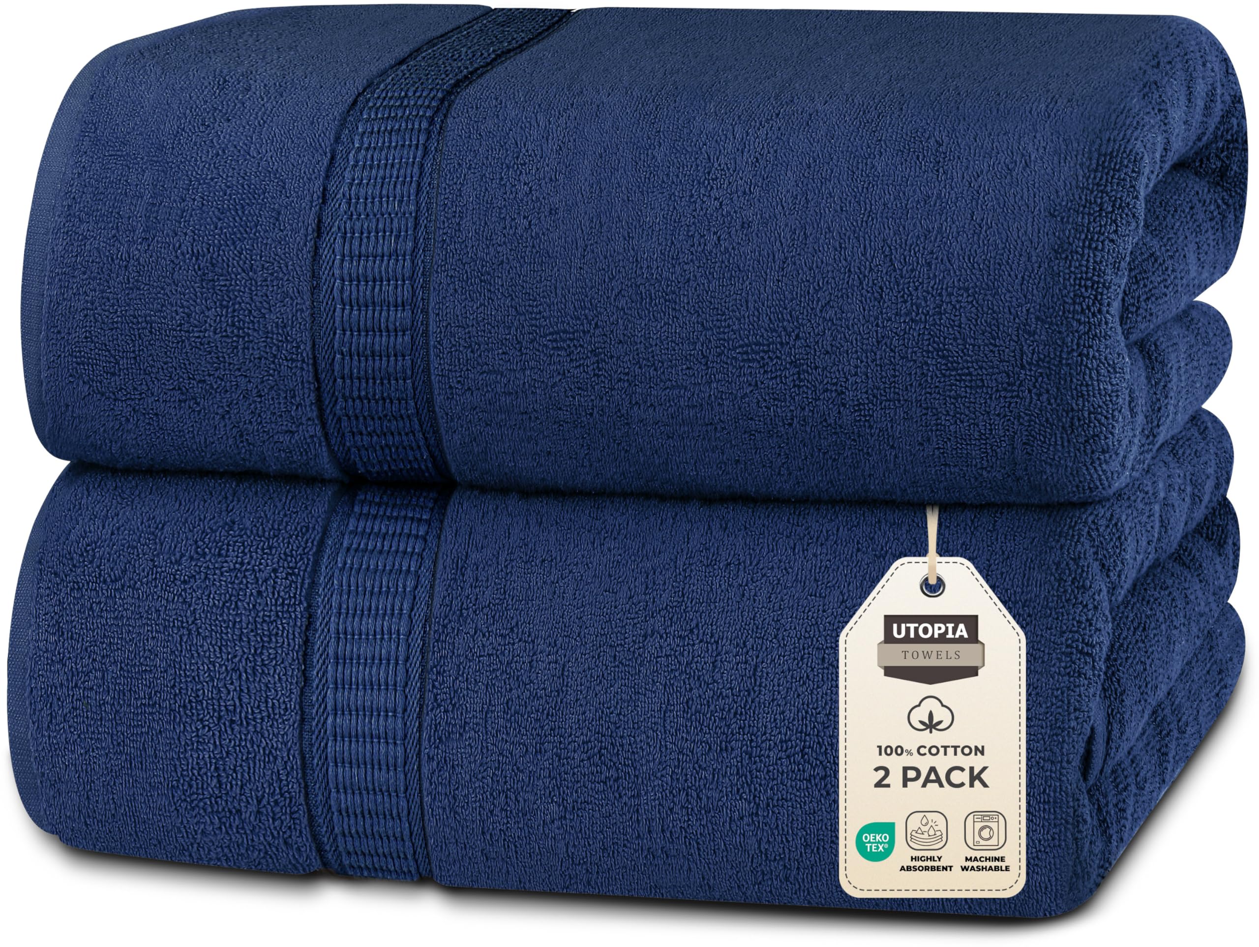 Utopia Towels Luxurious Jumbo Bath Sheet 2 Piece, 600 GSM, 35 by 70 Inches, 100% Ring Spun Cotton, Highly Absorbent and Quick Dry Extra Large Bath Towel, Super Soft Towel, Navy