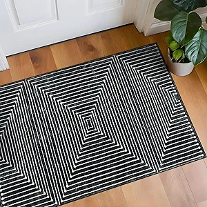 Rugshop Marbella Bohemian Stripes Washable Non Slip Area Rug 2' x 4' Black