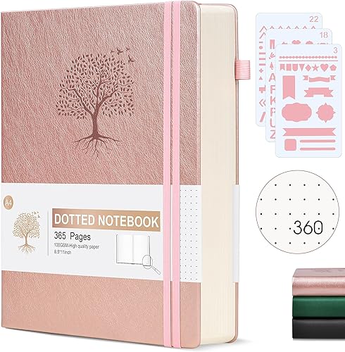 Cuaderno de puntos, 360 páginas numeradas, cuadrícula de puntos, de 8.5 x 11 pulgadas, papel de punto de 3.53 ozm, tapa dura gruesa, de cuero para