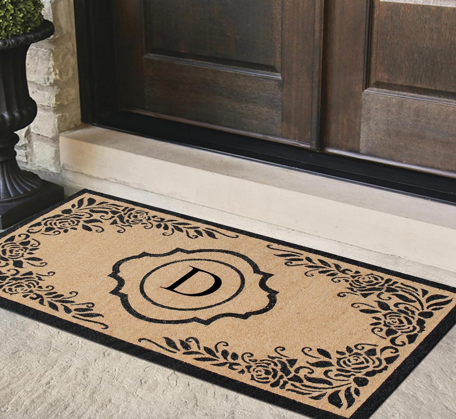 A1HC Natural Coir Monogrammed Front Door Mat, 36x72 Inch, Heavy Duty Outdoor Doormat, Anti-Shed Treated, Low Profile, Durable & Easy Clean Entrance Entry Mats - D