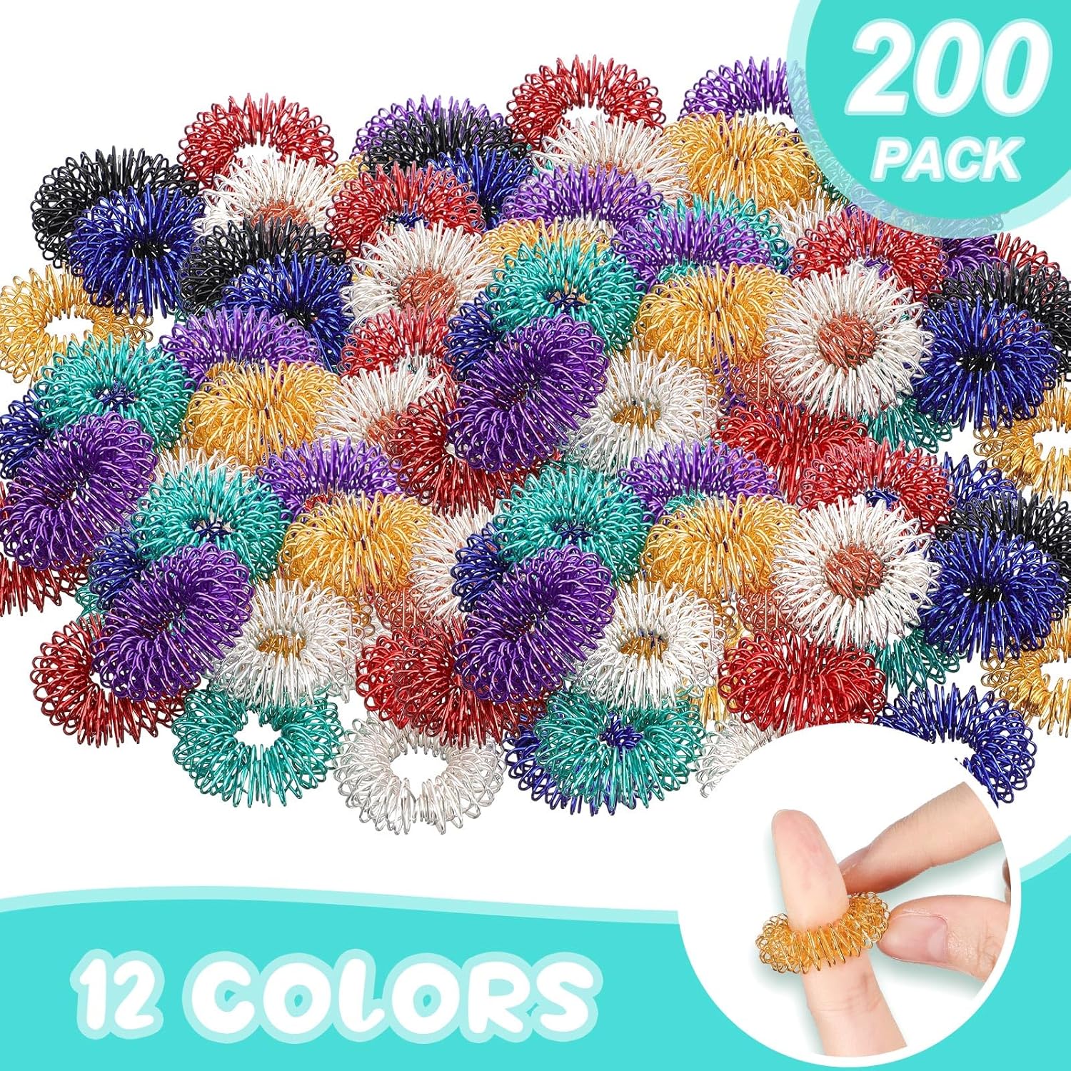 200 Pcs Acupressure Rings Fidget Spiky Sensory Finger Massager Ring Stress Relief Fidget Sensory Toys Anxiety Relief Toys Stress Reducer for Men, Women(Vivid Color)