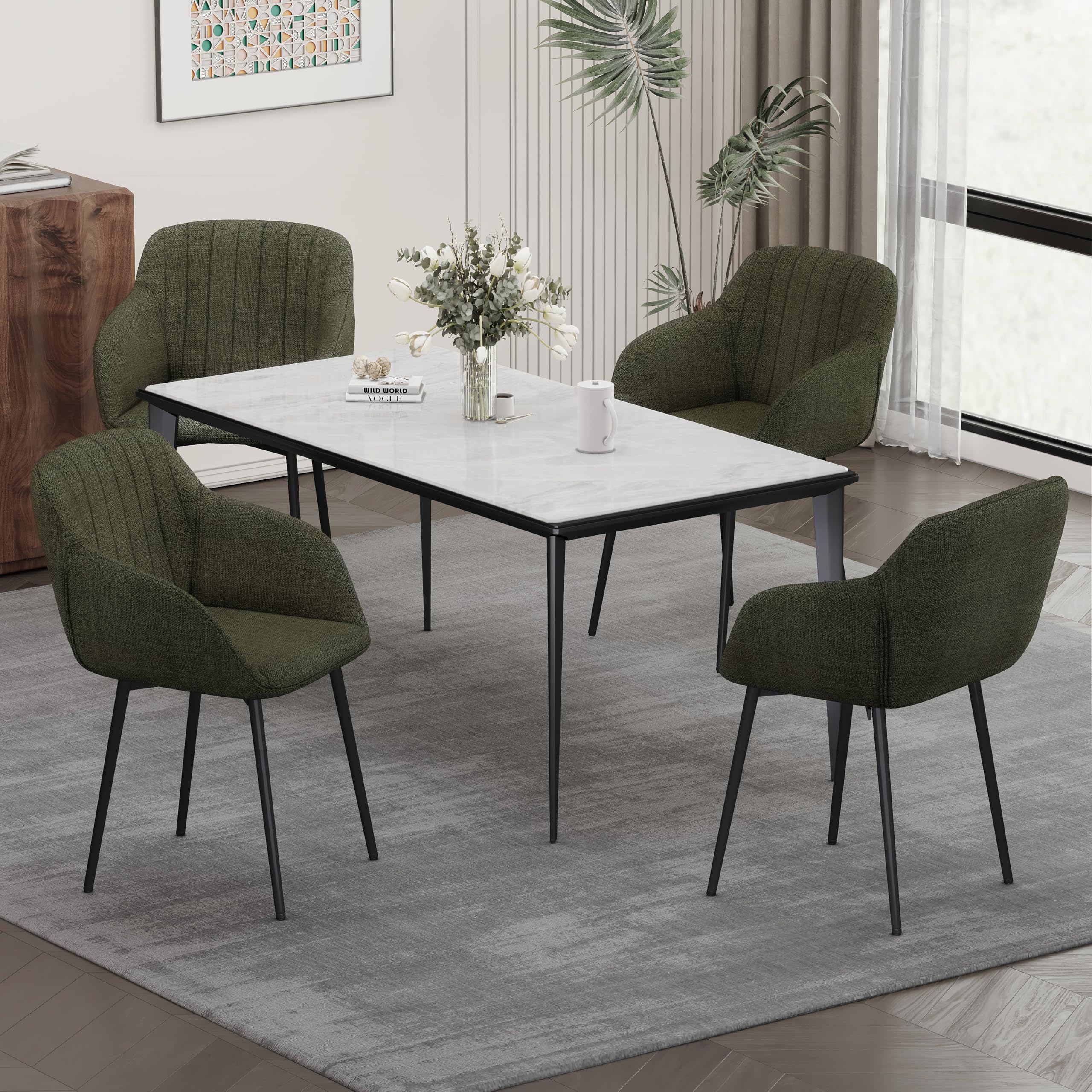 Goeurvant Set di 4 Sedie da Pranzo Con Braccioli - Imbottite Con Seduta in Poliestere e Gambe in Metallo - Per Sala da Pranzo, Soggiorno, Camera da Letto, Verde