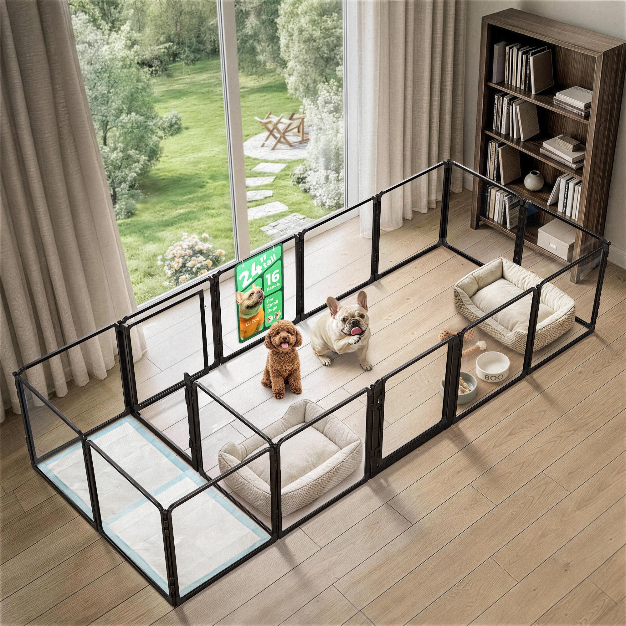 FXW AuraSpace Pro Clear Acrylic Indoor Dog Playpen, 24" H, 16 Panels