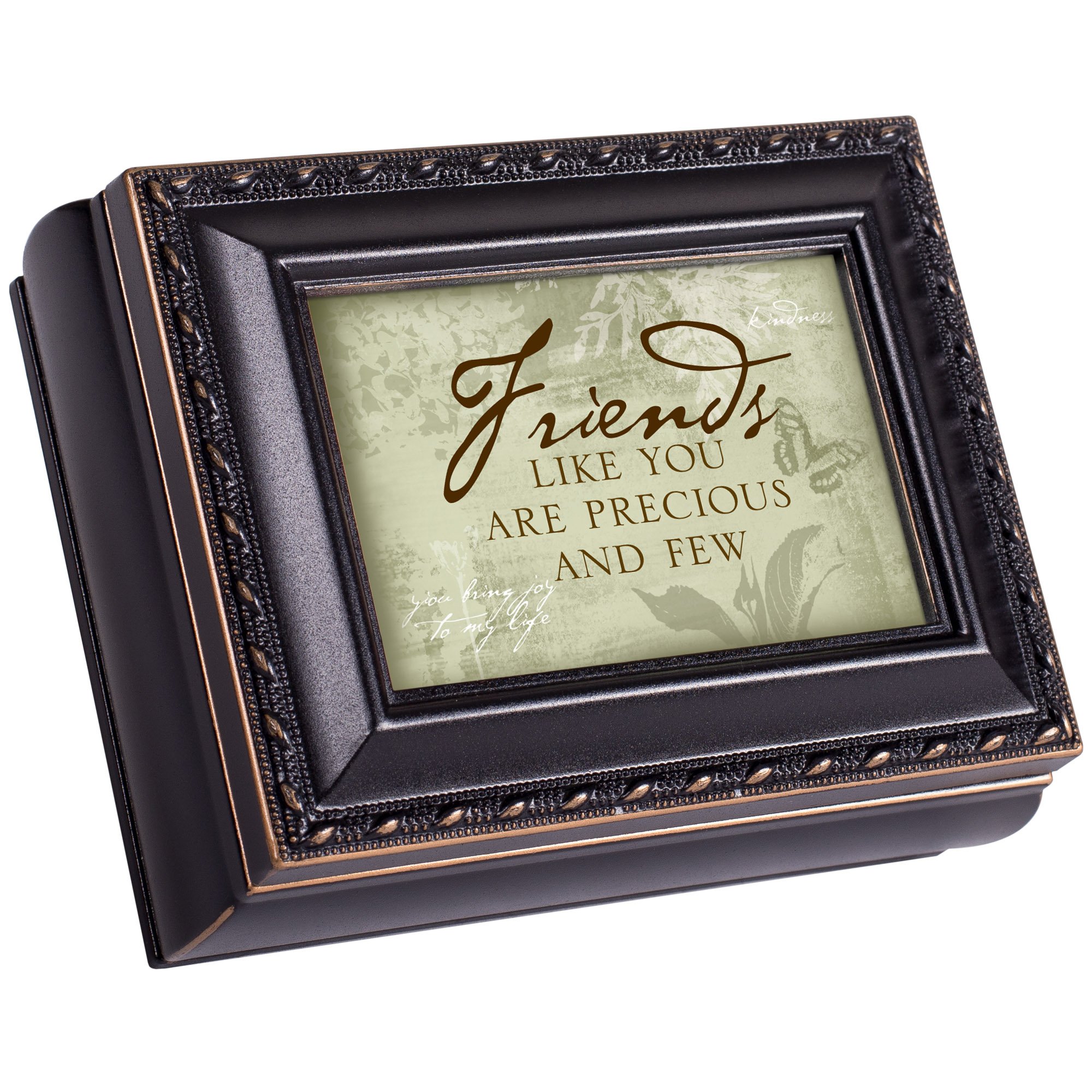 Cottage GardenFriends Like You Black Rope Trim 4.5 x 3.5 Tiny Square Jewelry Keepsake Box