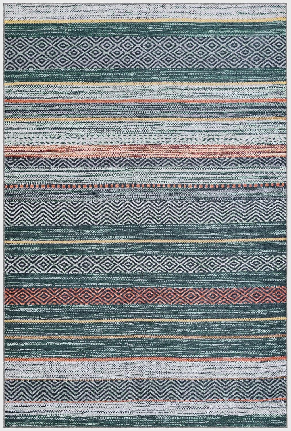 Unique Loom Yara Collection Area Rug - Axel (6' 1" x 9' Rectangle, Green/ Ivory)