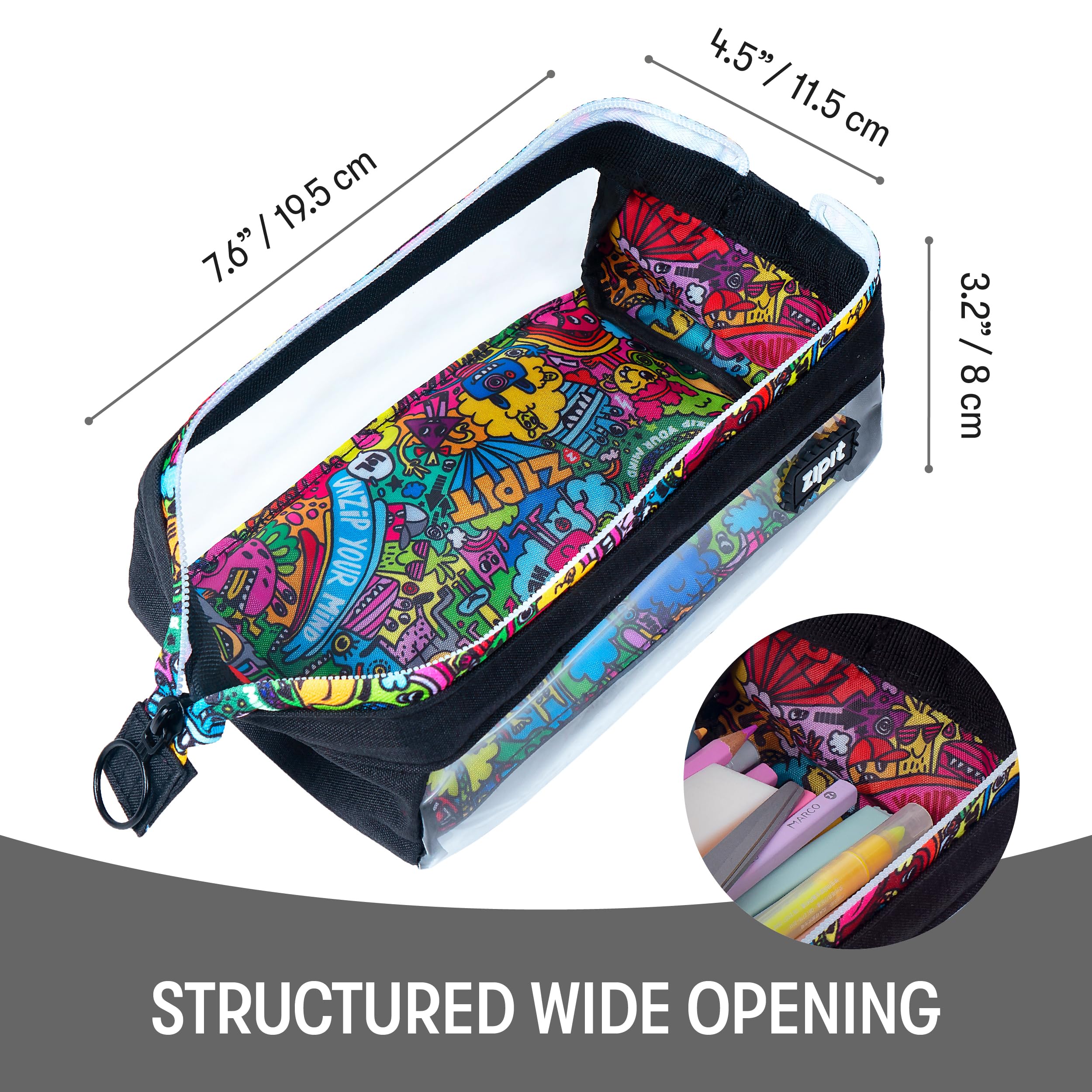 ZIPIT Clear Lenny Pencil Case, Large Capacity Zipper Pouch for School Stationery Bag for Teen Girls Boys and Adults - Image 2