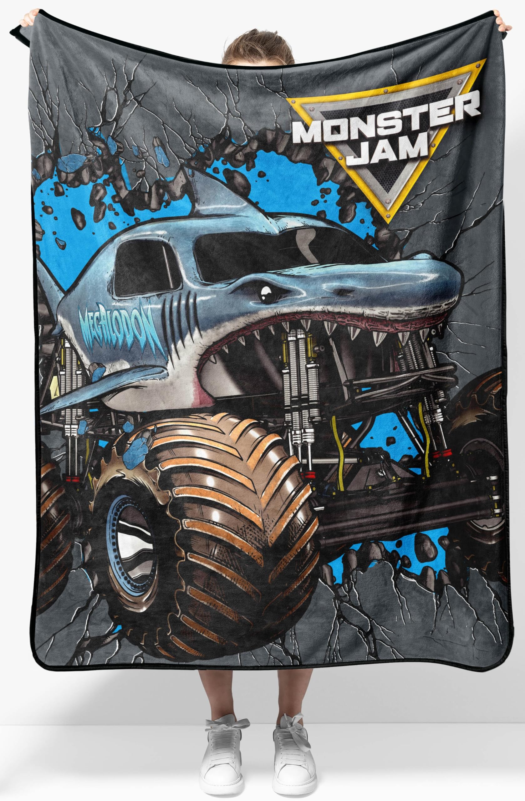 Jay Franco Kids Plush Throw Blanket – Soft & Comfy Throw for Couch or Bed – Cozy Home Décor for Living Room & Bedroom, Gray - Monster Jam, 40x50 - Travel Blanket