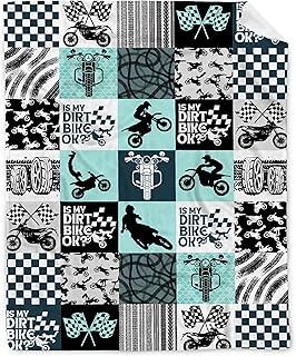 Buyyet Cool Dirt Bike Blanket,Extreme Sport Motorcycle Gift Blanket for Kid Men,Racing Themed Patchwork Grid Blanket Motocross Rider Plaid Blanket Motorcycle Silhouette Blanket 40'x 50'for Kid/Child