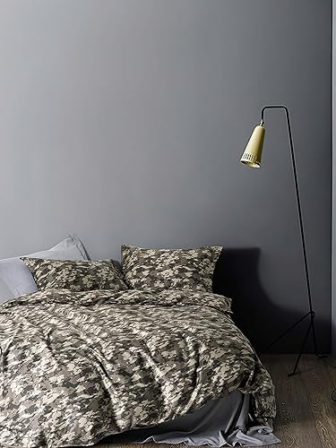 Eikei Juego de funda de edredón de camuflaje 100% algodón, estilo militar, inspirado en el ejército, campaña de camuflaje minimalista, verde, caqui,